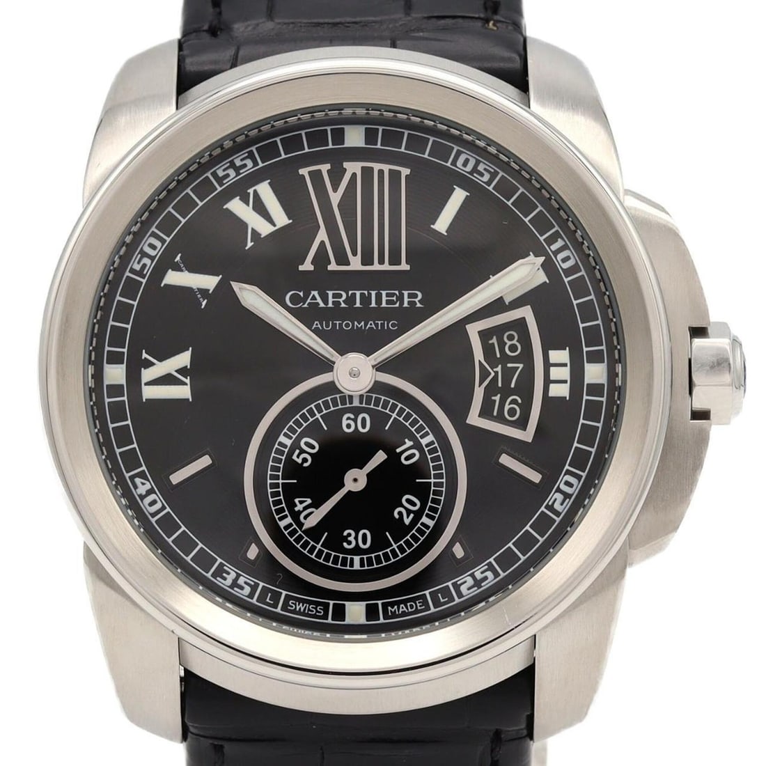 Cartier Calibre de W7100014 SS Automatic Watch: --- Catalog ---Category: SizeCase Diameter: 42mm / 1.65''Category: DesignType: WristwatchGender: MenColor (Dial): BlackMaterial (Case): Stainless steelCategory: GeneralMPN: W7100014Brand: CartierCateg