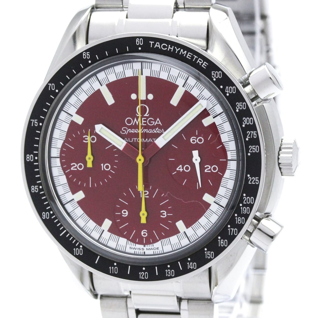 OMEGA Speedmaster Michael Schumacher Red Dial Watch 3510.61 Polished: --- Catalog ---Category: SizeCase Diameter: 39mm / 1.54''Category: DesignType: WristwatchStyle: SportGender: MenColor (Dial): Red colorMaterial (Band): Stainless steelMaterial (Case): Stainless steelC