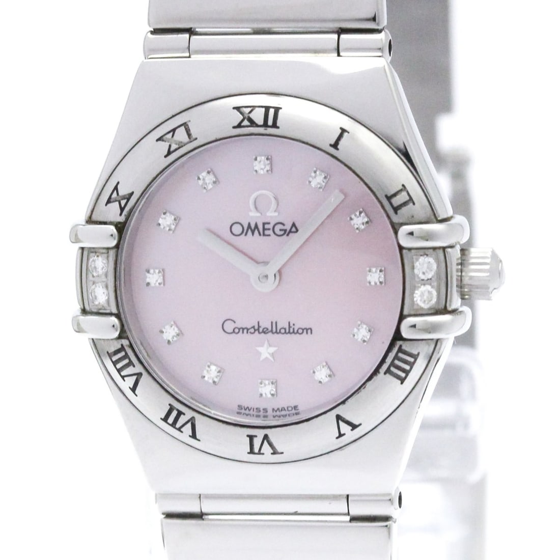 OMEGA Constellation Diamond MOP Dial Ladies Quartz Steel Watch 1567.66 Polished: --- Catalog ---Category: SizeCase Diameter: 22mm / 0.87''Category: DesignType: WristwatchStyle: Dress/FormalGender: WomenColor (Dial): Pink shellMaterial (Band): Stainless steelMaterial (Case): Stainl