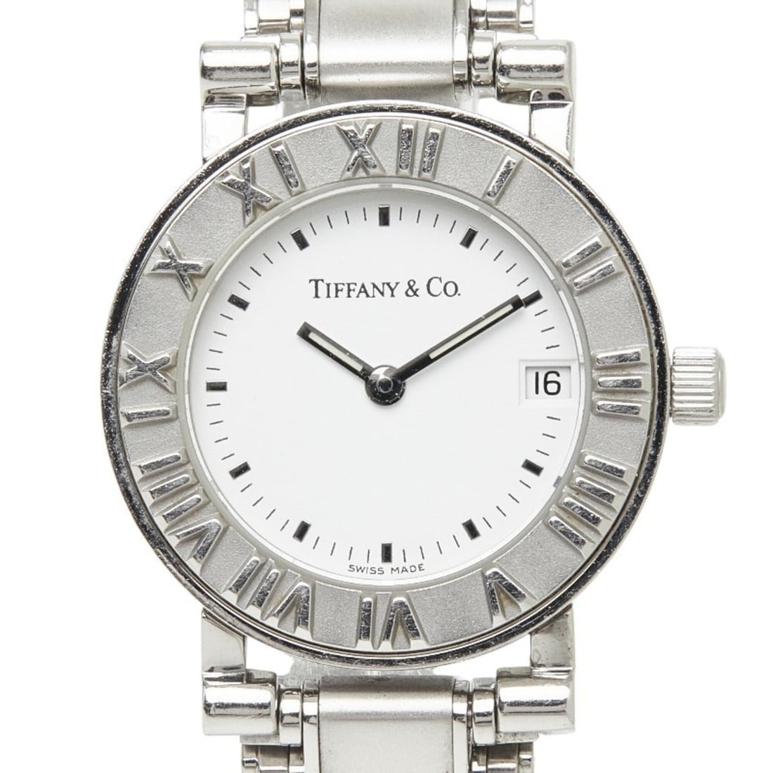 Tiffany & Co. Atlas Quartz Watch, White Dial, Stainless Steel, Ladies' Watch.: --- Catalog ---Category: SizeWrist Size: 14.5cm / 5.7''Case Diameter: 24.9mm / 0.98''Category: DesignType: WristwatchGender: WomenColor (Dial): WhiteMaterial (Band): Stainless steelMaterial (Case): St