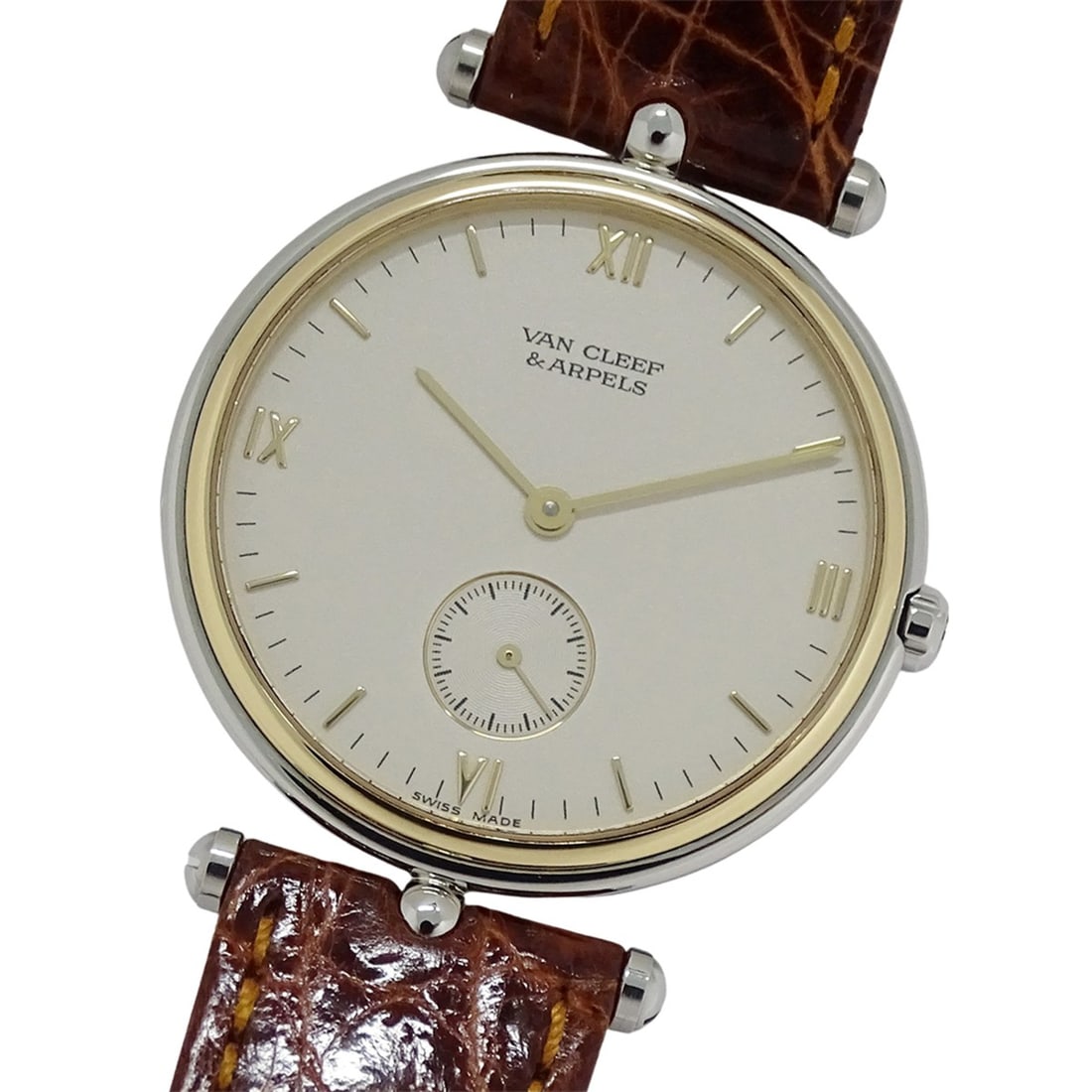 Van Cleef & Arpels men's watch, La Collection, small seconds, quartz movement, stainless steel (SS),: --- Catalog ---Category: SizeWrist Size: 17.5cm - 21cm / 6.88'' - 8.26''Case Diameter: 31mm / 1.22''Category: DesignType: WristwatchGender: MenColor (Dial): BeigeMaterial (Band): LeatherMaterial (Case
