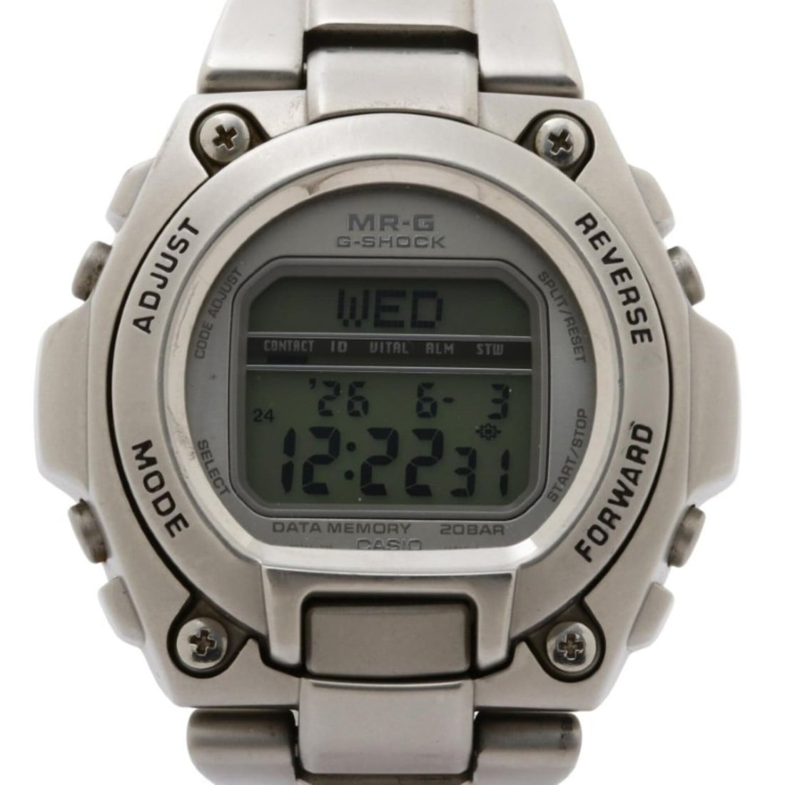 CASIO G-SHOCK MR-G MRG-200 Silver Stainless Steel Men's Digital Watch: --- Catalog ---Category: SizeWrist Size: 18cm / 7.08''Case Diameter: 44.7mm / 1.76''Category: DesignType: WristwatchGender: MenMaterial (Band): Stainless steelMaterial (Case): Stainless steelCategory: