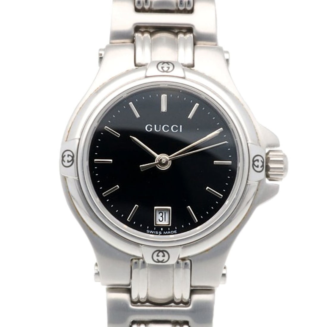 Gucci watch, stainless steel 9040L quartz watch for women.: --- Catalog ---Category: SizeWrist Size: 18cm / 7.08''Case Diameter: 25.5mm / 1''Category: DesignType: WristwatchGender: WomenColor (Dial): BlackMaterial (Band): Stainless steelMaterial (Case): Stainl
