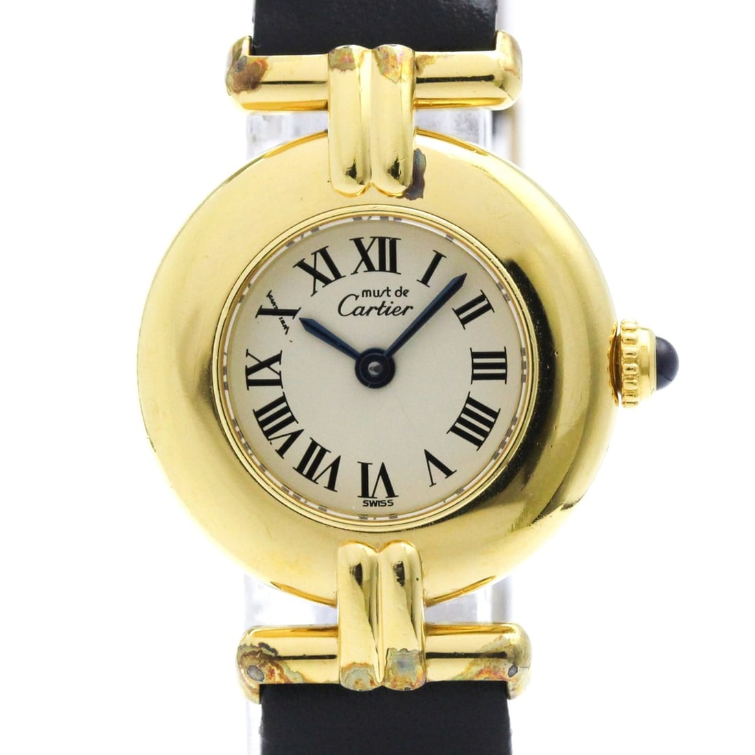 CARTIER Must Colisee Vermeil Gold Plated Leather Quartz Ladies Watch: --- Catalog ---Category: SizeCase Diameter: 24mm / 0.94''Category: DesignType: WristwatchStyle: Dress/FormalGender: WomenColor (Dial): WhiteMaterial (Band): LeatherMaterial (Case): Gold platedCategory