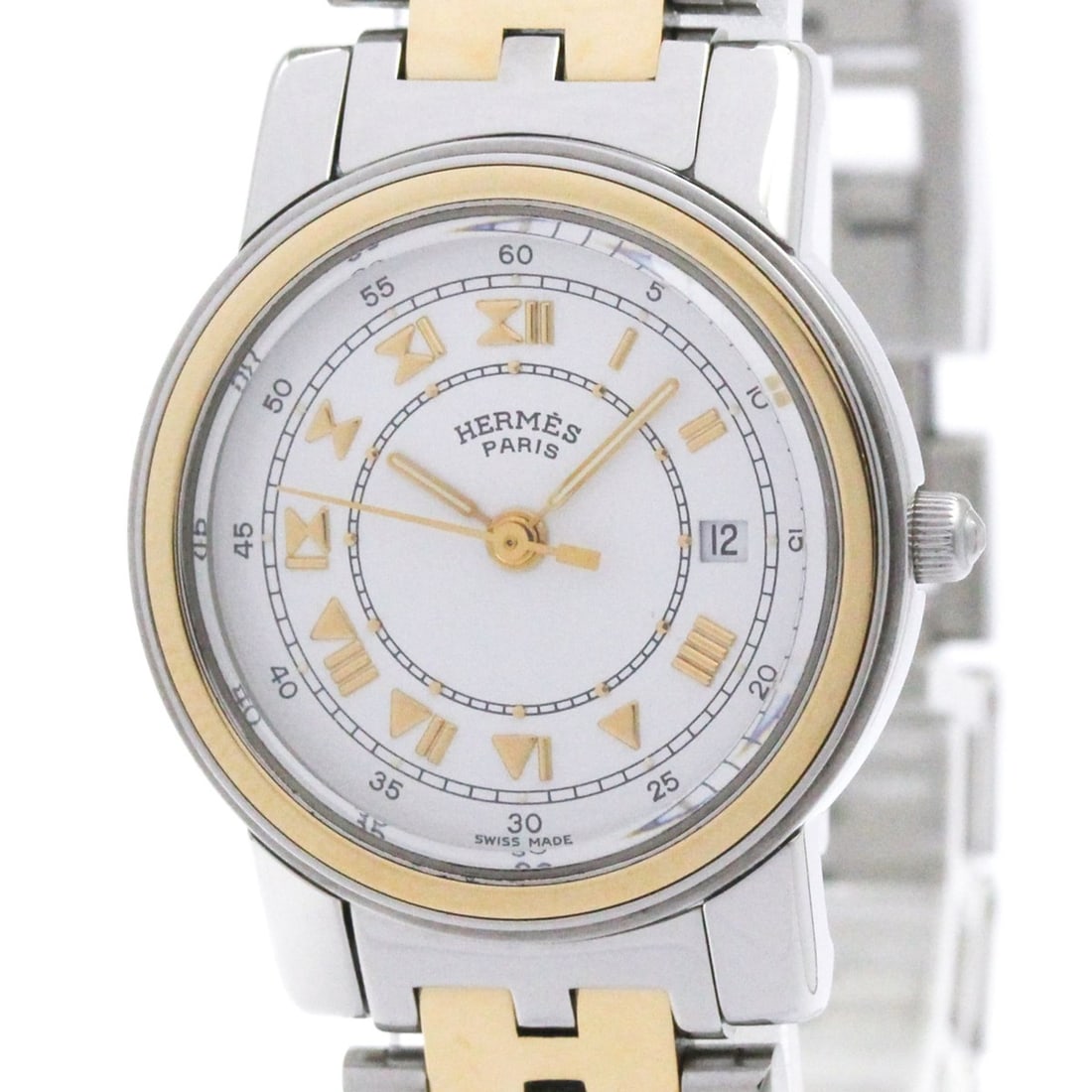 HERMES Carrick Gpld Plated Steel Quartz Ladies Watch CA1.220 Polished: --- Catalog ---Category: SizeCase Diameter: 26mm / 1.02''Category: DesignType: WristwatchStyle: Dress/FormalGender: WomenColor (Dial): WhiteMaterial (Band): Gold plated, Stainless steelMaterial (Case)