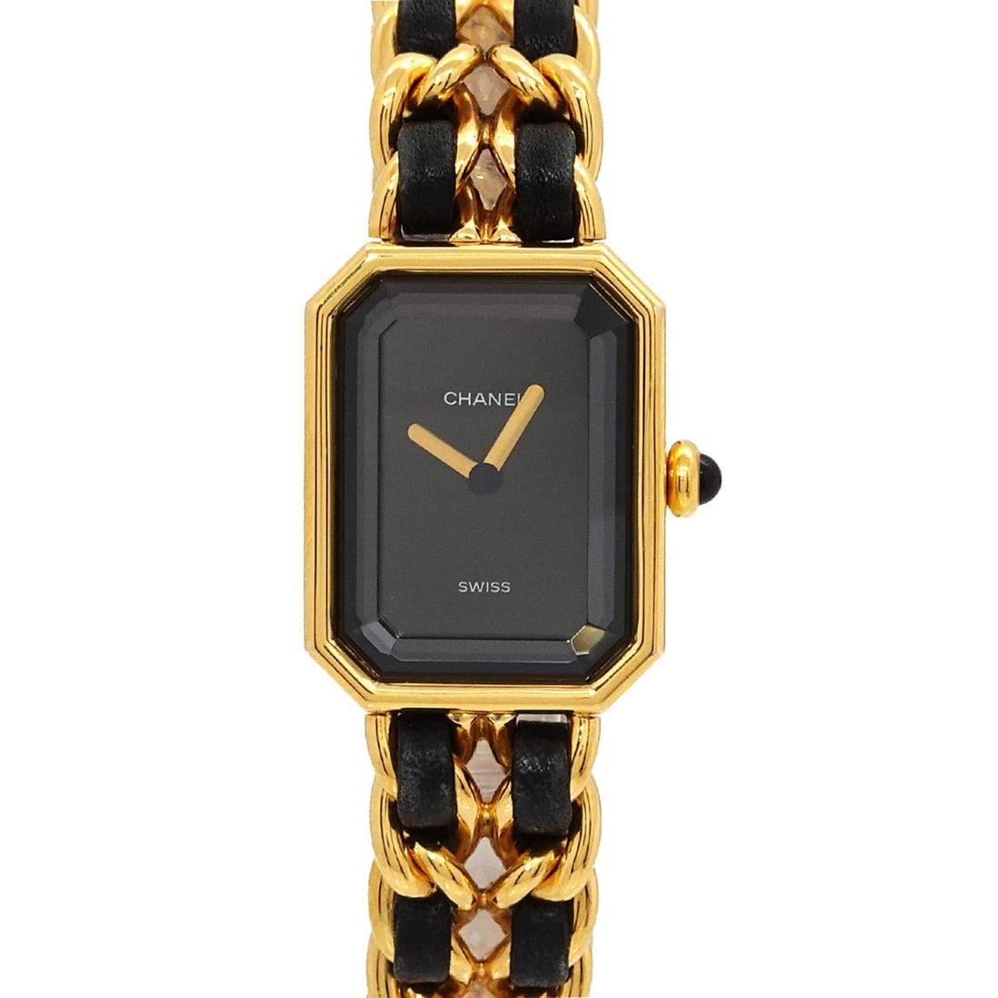 Chanel Premiere XL size H0001 Women's Watch Black Gold Quartz: --- Catalog ---Category: SizeWrist Size: 17cm / 6.69''Case Diameter: 20mm / 0.79''Category: DesignType: WristwatchGender: WomenColor (Dial): BlackMaterial (Band): Gold plated, Leather, Stainless steel