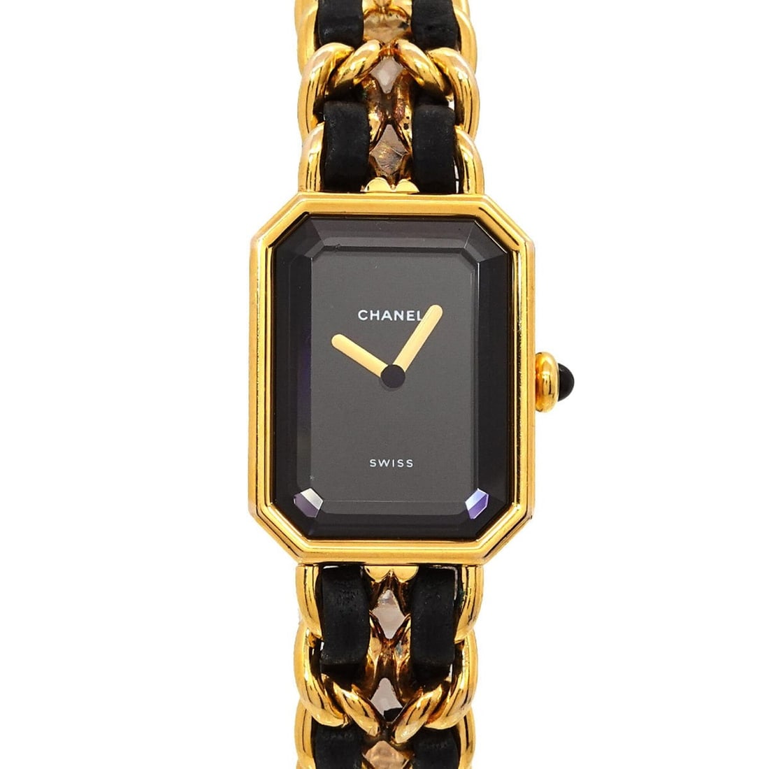 Chanel Premiere H0001 Women's Watch, Size M, Black & Gold, Quartz Movement.: --- Catalog ---Category: SizeWrist Size: 15cm / 5.9''Case Diameter: 20mm / 0.79''Category: DesignType: WristwatchGender: WomenColor (Dial): BlackMaterial (Band): Gold plated, Leather, Stainless steelM