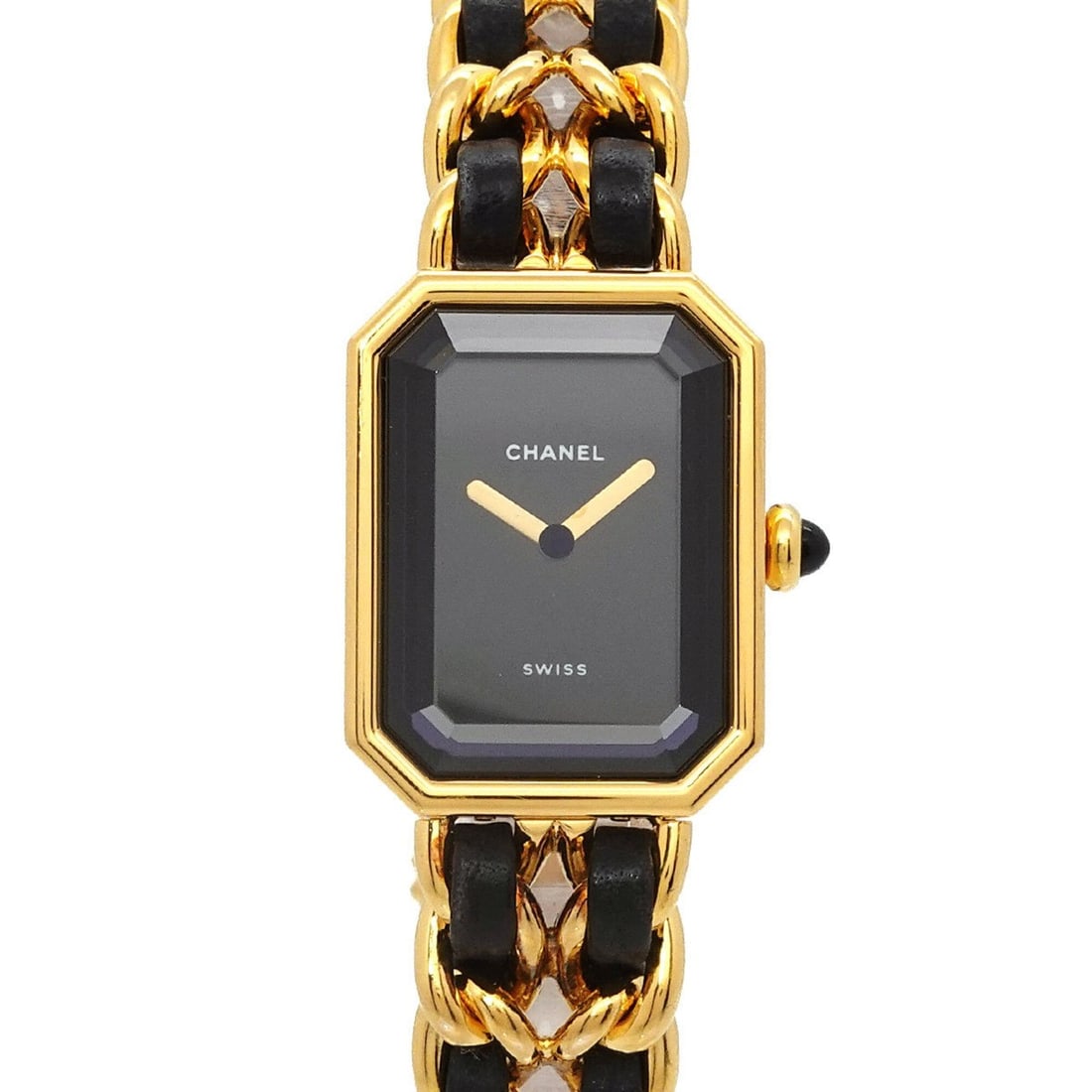 Chanel Premiere Large Size H0001 Women's Watch Black Gold Quartz: --- Catalog ---Category: SizeWrist Size: 16cm / 6.29''Case Diameter: 20mm / 0.79''Category: DesignType: WristwatchGender: WomenColor (Dial): BlackMaterial (Band): Gold plated, Leather, Stainless steel