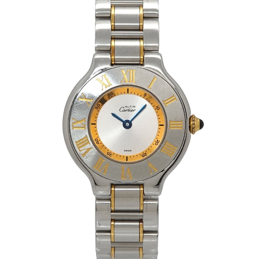 Cartier Must 21 Vingt-et-un Two-Tone W10073R6 Women's Watch Silver Quartz: --- Catalog ---Category: SizeWrist Size: 15.5cm / 6.1''Case Diameter: 28mm / 1.1''Category: DesignType: WristwatchGender: WomenColor (Dial): SilverMaterial (Band): Gold plated, Stainless steelMaterial