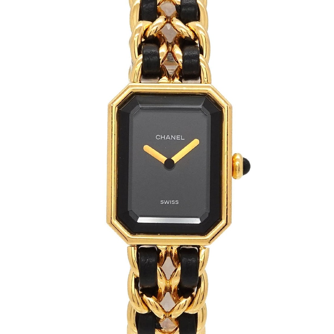 Chanel Premiere H0001 Women's Watch, Size M, Black & Gold, Quartz Movement.: --- Catalog ---Category: SizeWrist Size: 15cm / 5.9''Case Diameter: 20mm / 0.79''Category: DesignType: WristwatchGender: WomenColor (Dial): BlackMaterial (Band): Gold plated, Leather, Stainless steelM