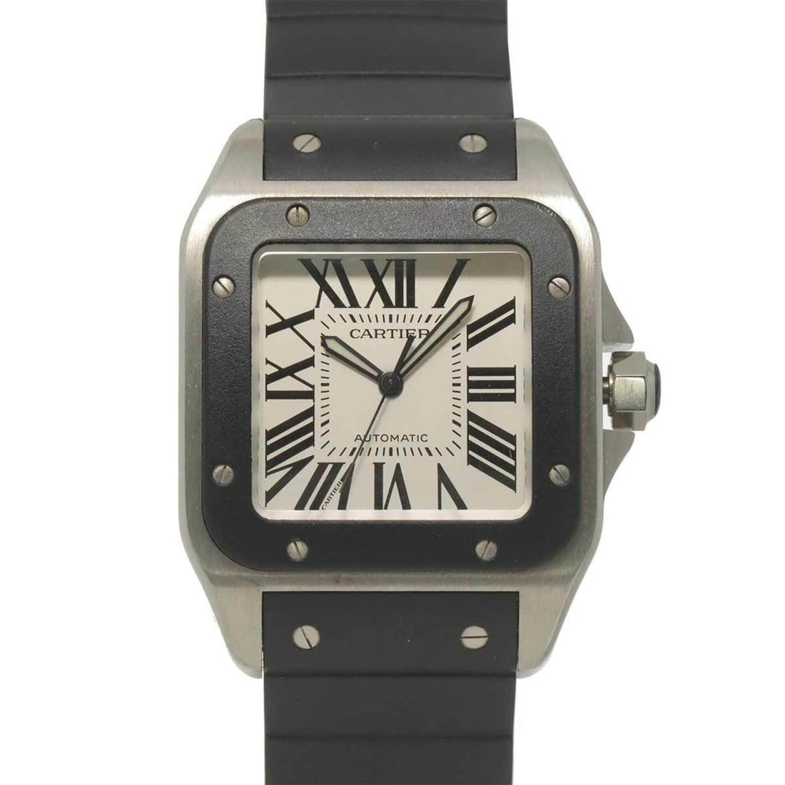 Cartier Santos 100 LM W20121U2 Men's Watch, Silver, Automatic Movement: --- Catalog ---Category: SizeWrist Size: 15.5cm - 19.5cm / 6.1'' - 7.67''Case Diameter: 39mm / 1.54''Category: DesignType: WristwatchGender: MenColor (Dial): SilverMaterial (Band): Rubber, Stainless s