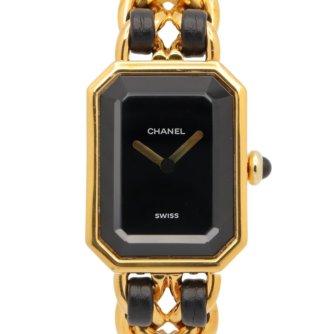 Chanel CHANEL Première S Watch, Gold Plated (GP), Leather Strap, Women's, Black, H0001: --- Catalog ---Category: SizeWrist Size: 13cm / 5.11''Case Diameter: 20mm / 0.79''Category: DesignType: WristwatchGender: WomenColor (Dial): BlackMaterial (Band): Gold plated, LeatherMaterial (Case): 