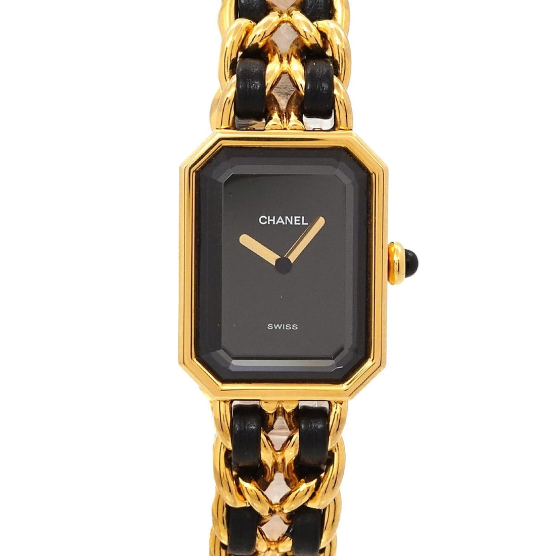 Chanel Premiere Large Size H0001 Women's Watch Black Gold Quartz: --- Catalog ---Category: SizeWrist Size: 16cm / 6.29''Case Diameter: 20mm / 0.79''Category: DesignType: WristwatchGender: WomenColor (Dial): BlackMaterial (Band): Gold plated, Leather, Stainless steel