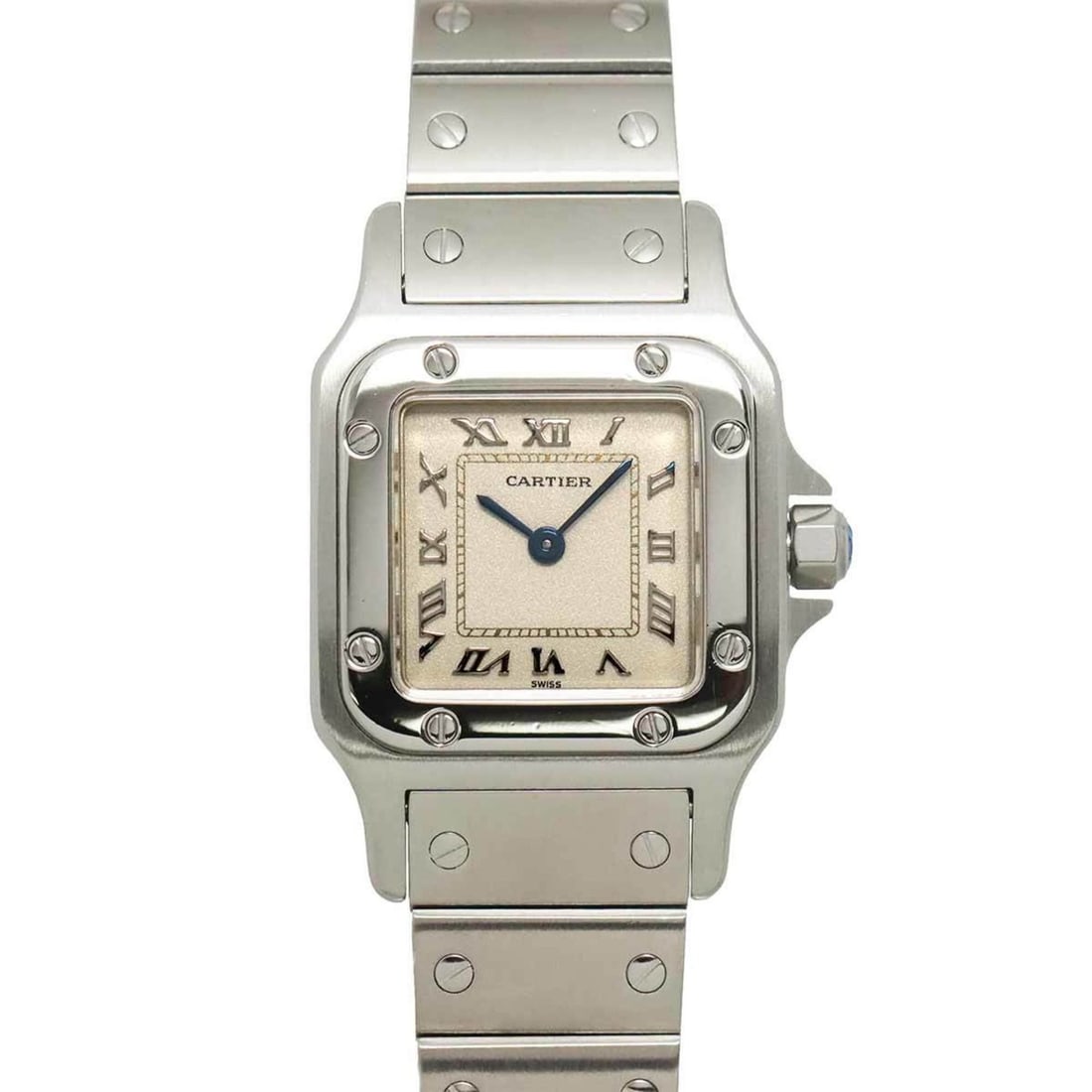 Cartier Santos Galbee SM W20024D6 Women's Watch, Ivory, Quartz Watch: --- Catalog ---Category: SizeWrist Size: 14cm / 5.51''Case Diameter: 23mm / 0.91''Category: DesignType: WristwatchGender: WomenColor (Dial): IvoryMaterial (Band): Stainless steelMaterial (Case): Stain