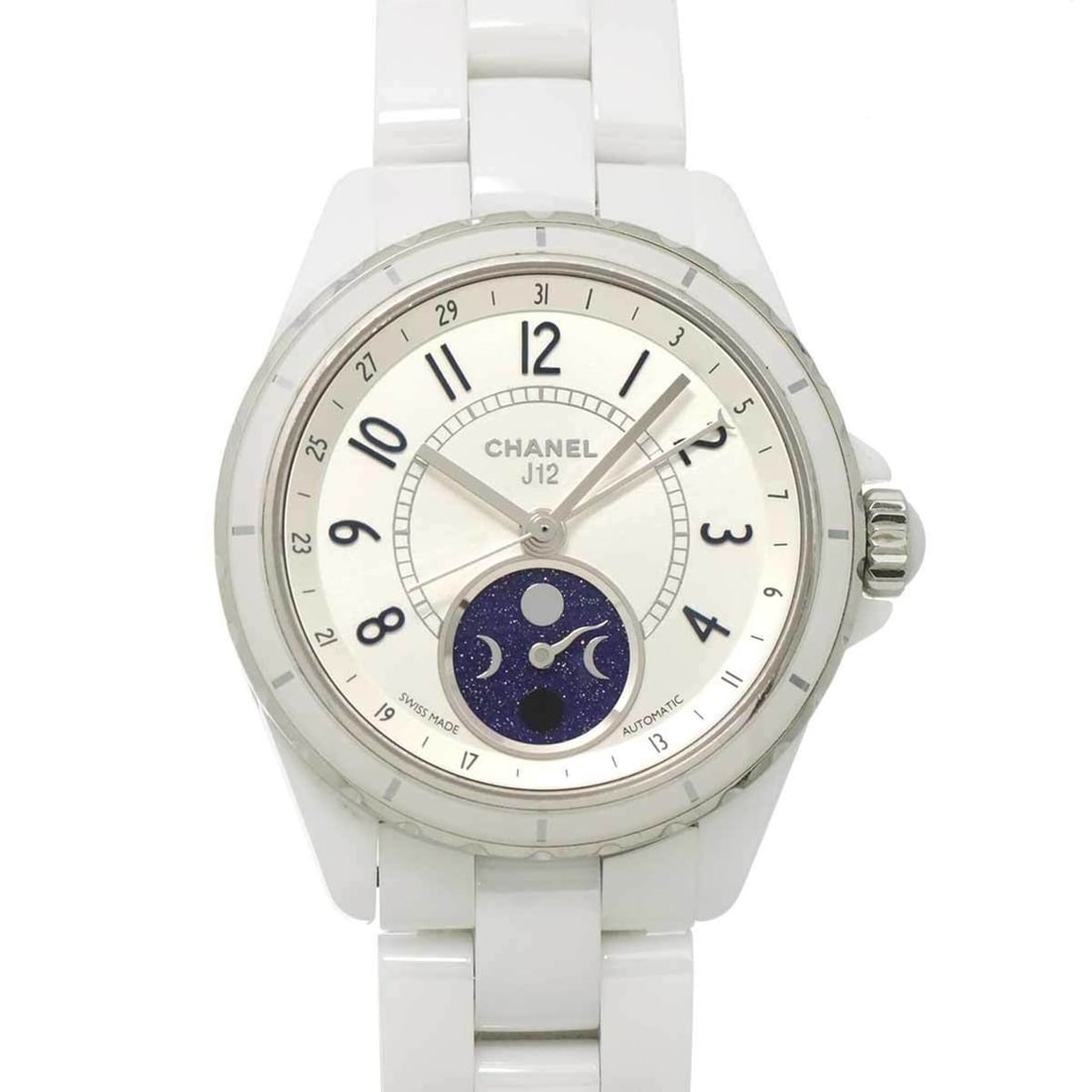 Chanel J12 Fars de Lune H3404 Moon Phase Men's Watch White Ceramic Automatic: --- Catalog ---Category: SizeWrist Size: 15cm / 5.9''Case Diameter: 39mm / 1.54''Category: DesignType: WristwatchGender: MenColor (Dial): WhiteMaterial (Band): Ceramic, Stainless steelMaterial (Case):