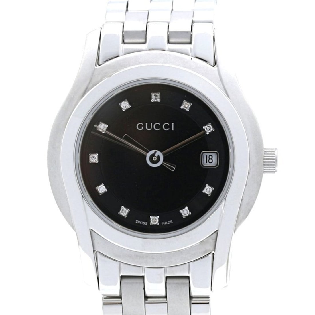 GUCCI G-Class 11-Diamond Watch YA055504 5500L Women's Stainless Steel 40448: --- Catalog ---Category: SizeWrist Size: 18.5cm / 7.28''Case Diameter: 27mm / 1.06''Category: DesignType: WristwatchGender: WomenColor (Dial): BlackMaterial (Band): Stainless steelMaterial (Case): Sta