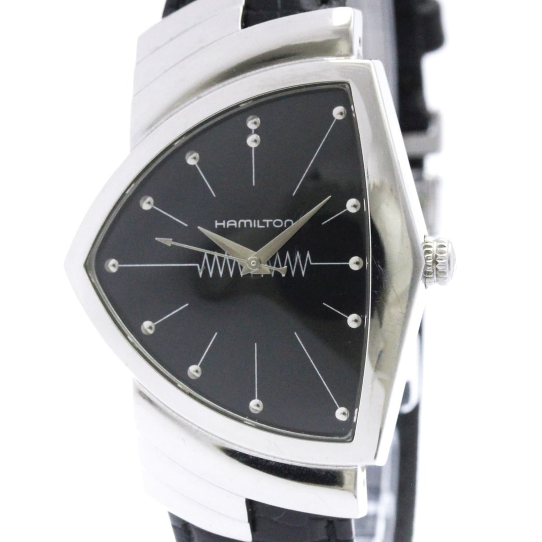 HAMILTON Ventura Stainless Steel Leather Quartz Mens Watch H24411732 Polished: --- Catalog ---Category: SizeCase Diameter: 32mm / 1.26''Category: DesignType: WristwatchStyle: Dress/FormalGender: MenColor (Dial): BlackMaterial (Band): LeatherMaterial (Case): Stainless steelCatego