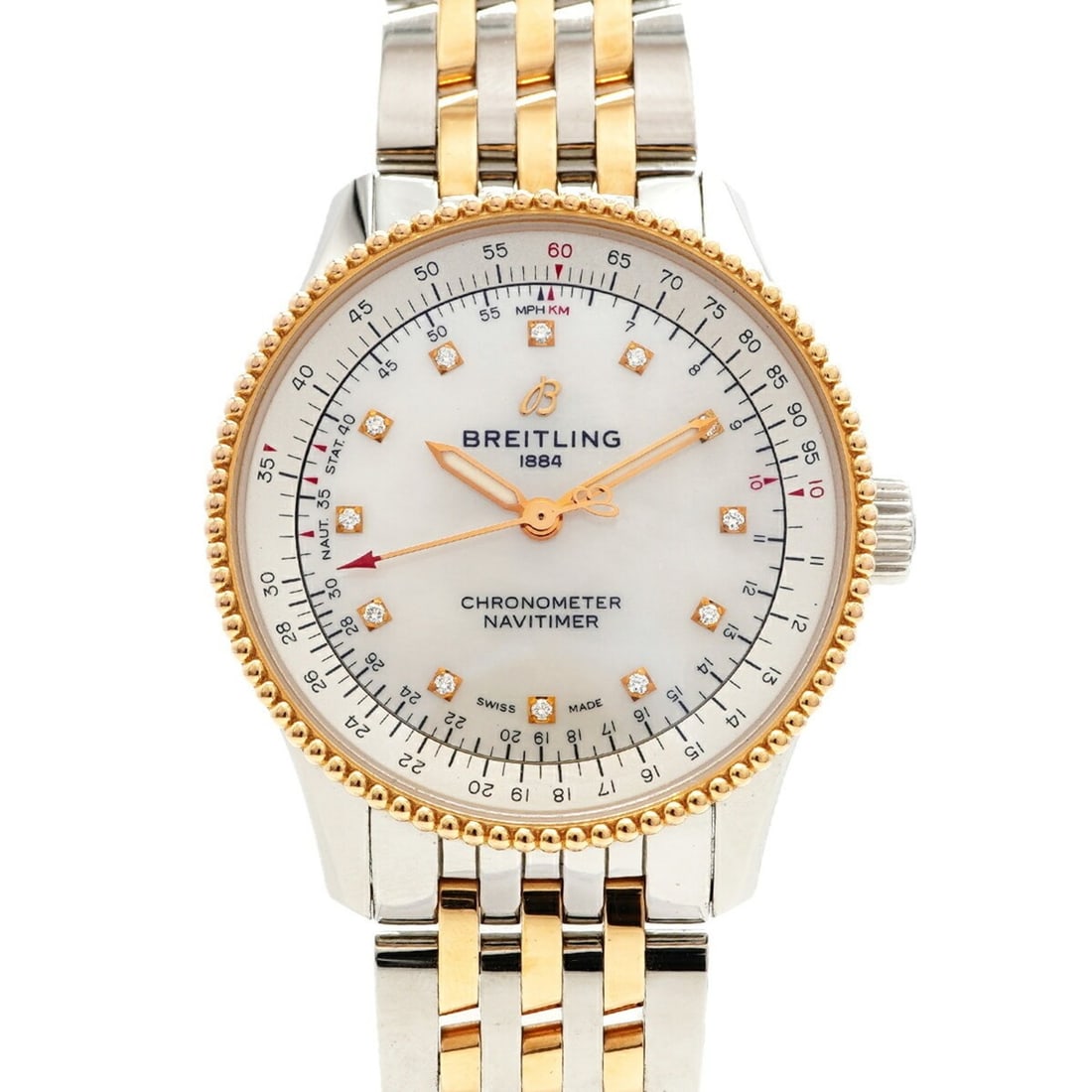 Breitling Navitimer U17395 White Dial Women's Watch: --- Catalog ---Category: SizeWrist Size: 13.5cm / 5.31''Case Diameter: 35.4mm / 1.39''Category: DesignType: WristwatchGender: WomenColor (Dial): WhiteMaterial (Band): Pink gold, Stainless steelCategor
