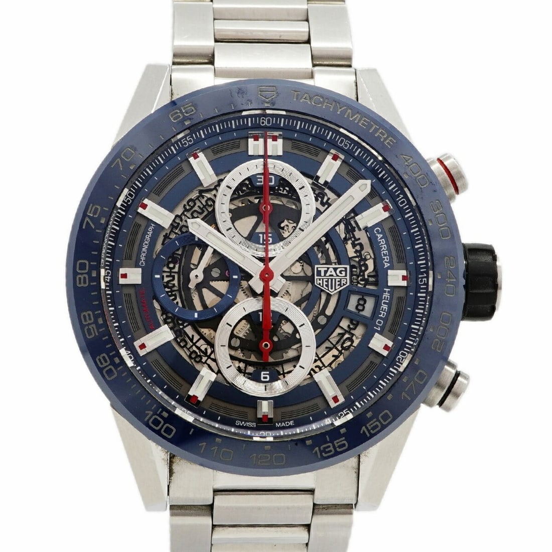 TAG Heuer Carrera Calibre 01 CAR201T Skeleton Dial Men's Watch: --- Catalog ---Category: SizeWrist Size: 18cm / 7.08''Case Diameter: 43.6mm / 1.72''Category: DesignType: WristwatchGender: MenMaterial (Band): Stainless steelCategory: GeneralMPN: CAR201TBrand: Tag H