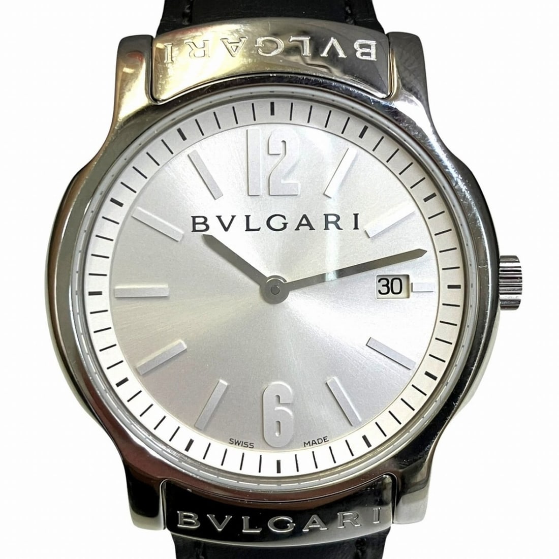 Bulgari BVLGARI Solo Tempo watch, total weight 38.1g, stainless steel, genuine leather strap, quartz: --- Catalog ---Category: SizeWrist Size: 13.5cm - 17.5cm / 5.31'' - 6.88''Case Diameter: 35mm / 1.38''Category: DesignType: WristwatchGender: Women,MenColor (Dial): SilverMaterial (Band): LeatherMater