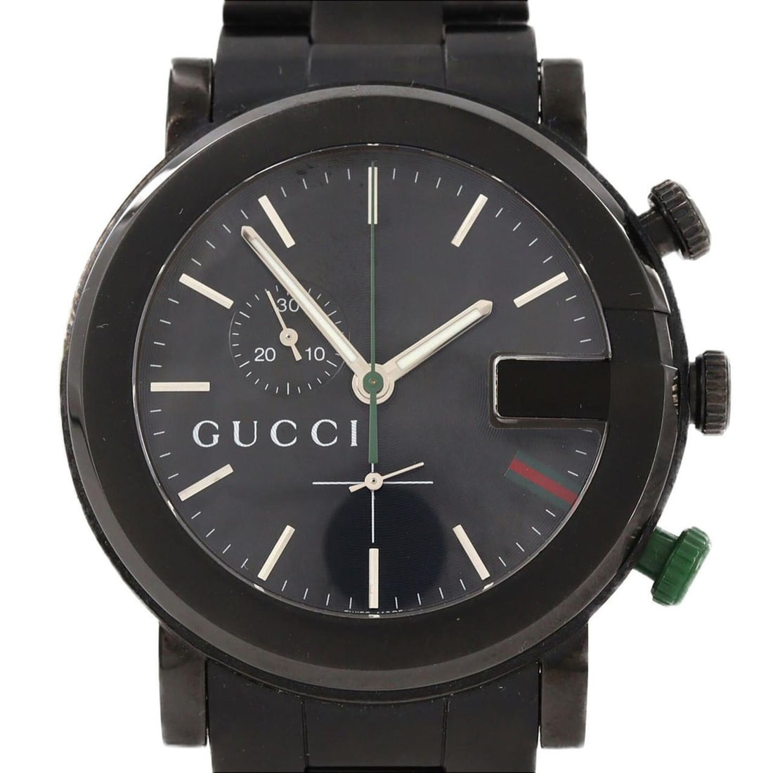 Gucci G-Chrono PVD 101MCHRONO YA101331 SS Quartz Watch: --- Catalog ---Category: SizeWrist Size: 19.5cm / 7.67''Case Diameter: 44mm / 1.73''Category: DesignType: WristwatchGender: MenColor (Dial): BlackMaterial (Band): Stainless steelMaterial (Case): Stain
