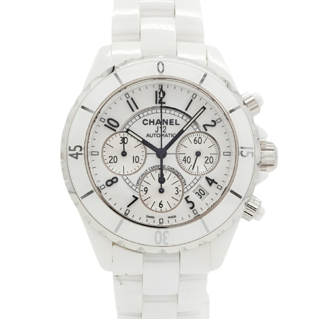 Chanel J12 Chrono H1007 White Dial Men's Watch: --- Catalog ---Category: SizeWrist Size: 18.5cm / 7.28''Case Diameter: 41mm / 1.61''Category: DesignType: WristwatchGender: MenColor (Dial): WhiteMaterial (Band): CeramicCategory: GeneralMPN: H1007Bra