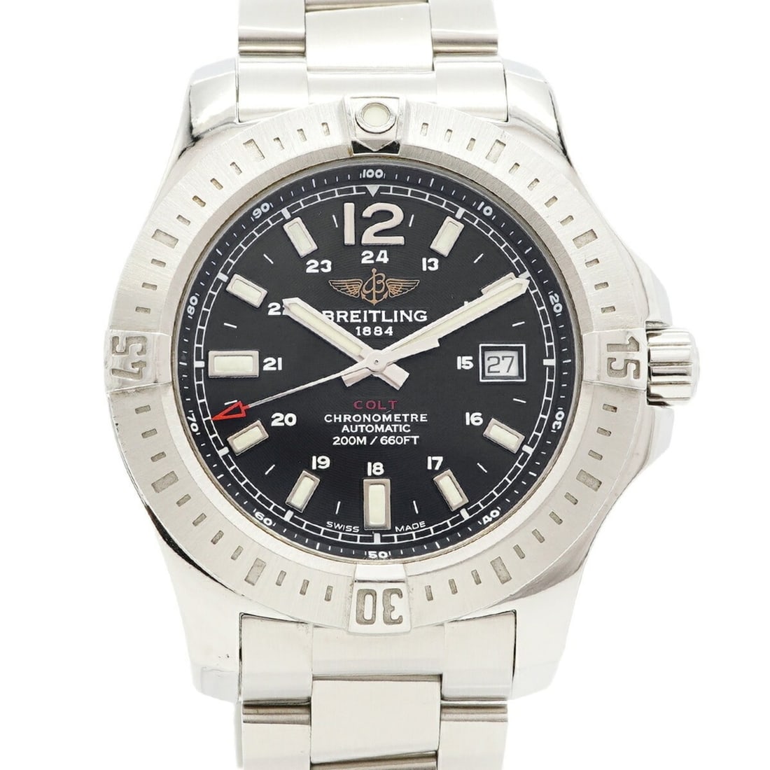 Breitling Colt Automatic A1738811 A17388 Black Dial Men's Watch: --- Catalog ---Category: SizeWrist Size: 18.5cm / 7.28''Case Diameter: 43.5mm / 1.71''Category: DesignType: WristwatchGender: MenColor (Dial): BlackMaterial (Band): Stainless steelCategory: GeneralMPN