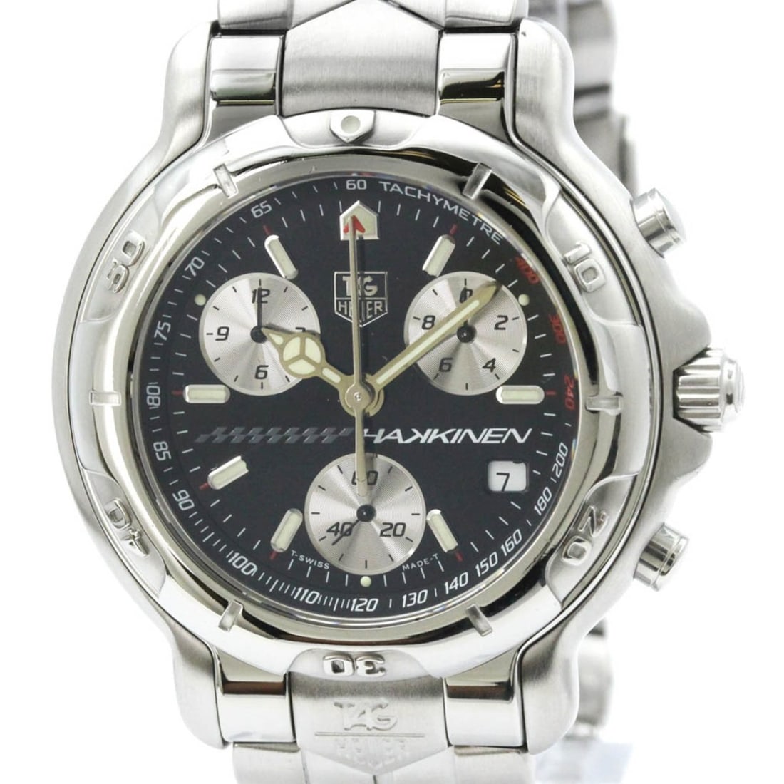 TAG HEUER 6000 Chronograph Mika Hakkinen Limited Watch CH1114 Polished: --- Catalog ---Category: SizeCase Diameter: 40mm / 1.57''Category: DesignType: WristwatchStyle: SportGender: MenColor (Dial): BlackMaterial (Band): Stainless steelMaterial (Case): Stainless steelCateg