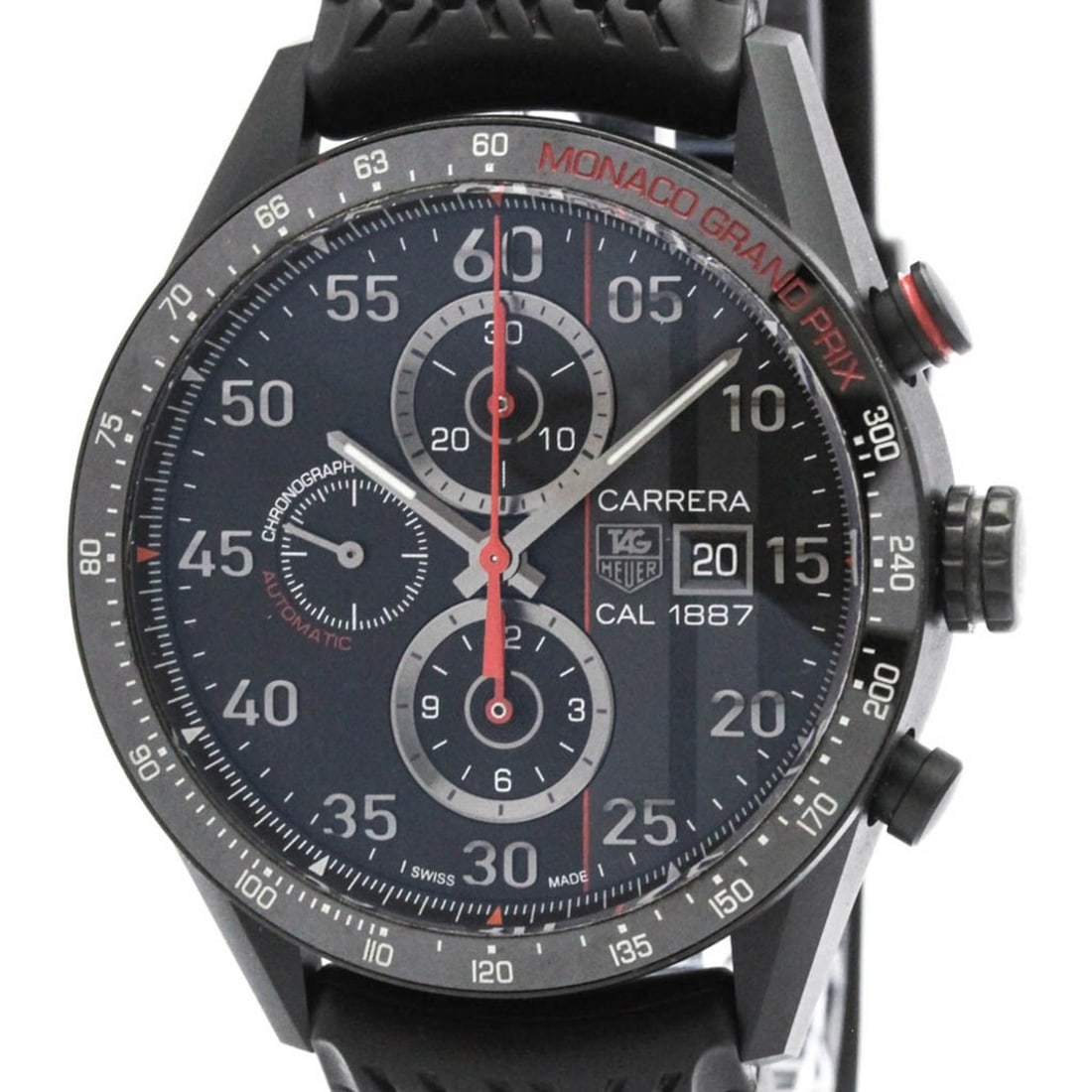 TAG HEUER Carrera Chronograph Monaco Grand Prix Titanium Watch CAR2A83: --- Catalog ---Category: SizeCase Diameter: 43mm / 1.69''Category: DesignType: WristwatchStyle: SportGender: MenColor (Dial): BlackMaterial (Band): RubberMaterial (Case): TitaniumCategory: GeneralLine