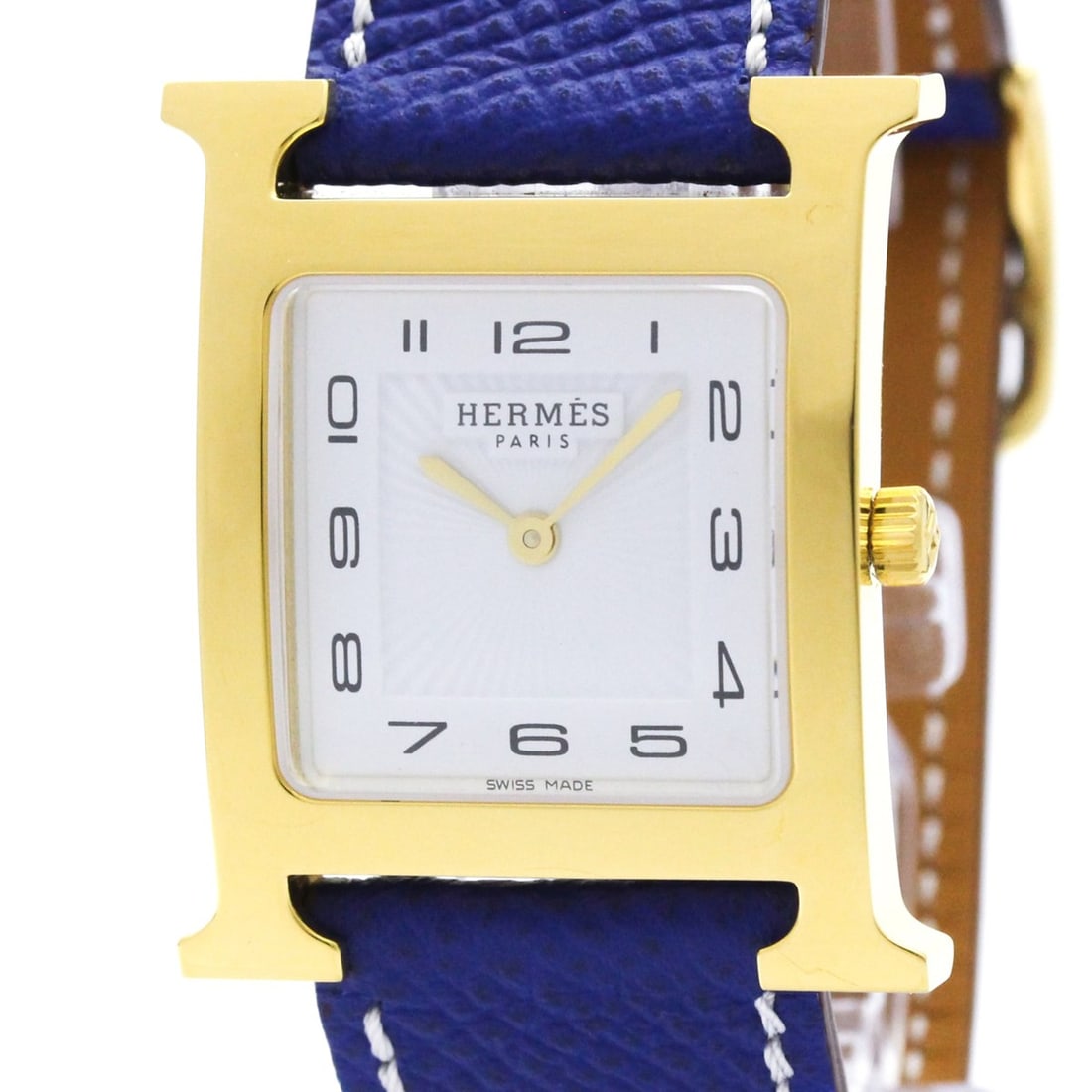 HERMES H Watch Gold Plated Leather Quartz Mens Watch HH1.510: --- Catalog ---Category: SizeCase Diameter: 26mm / 1.02''Category: DesignType: WristwatchStyle: Dress/FormalGender: MenColor (Dial): WhiteMaterial (Band): LeatherMaterial (Case): Gold platedCategory: 