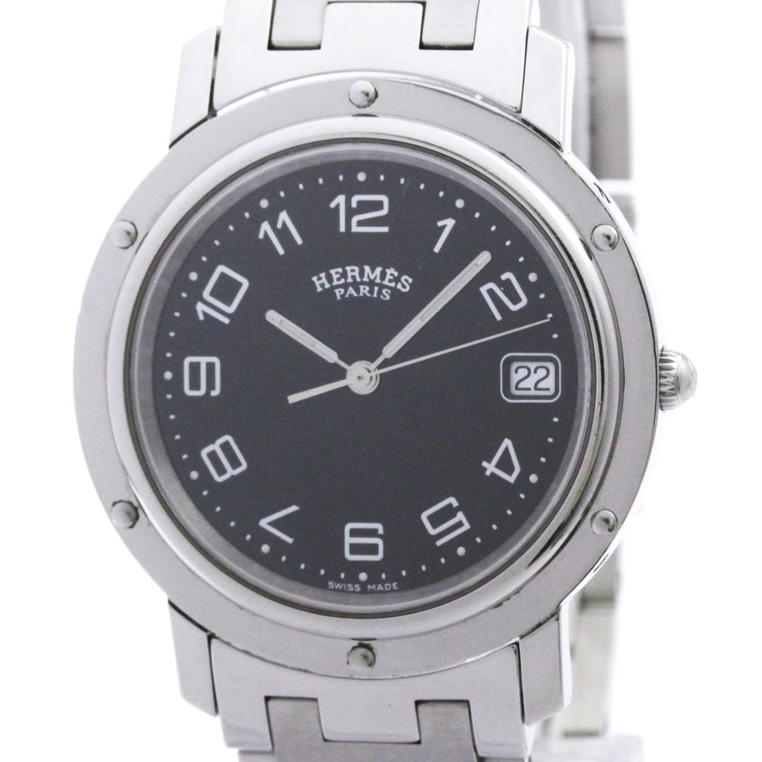 HERMES Clipper Stainless Steel Quartz Mens Watch CL6.710 Polished: --- Catalog ---Category: SizeCase Diameter: 36mm / 1.42''Category: DesignType: WristwatchStyle: Dress/FormalGender: MenColor (Dial): BlackMaterial (Band): Stainless steelMaterial (Case): Stainless ste