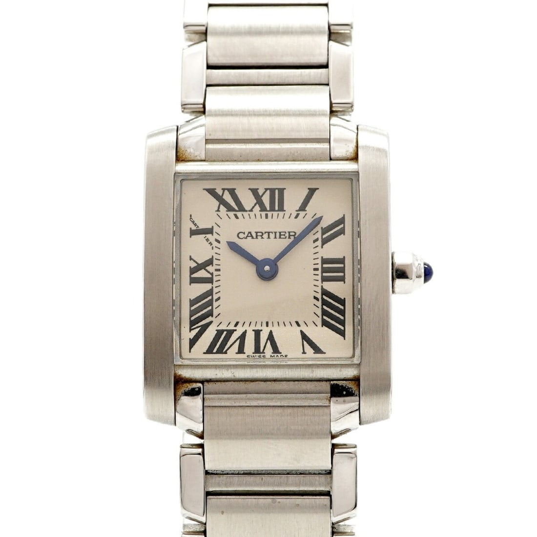 Cartier Tank Française SM W51008Q3 Ivory Dial Women's Watch: --- Catalog ---Category: SizeWrist Size: 16cm / 6.29''Case Diameter: 20.5mm / 0.81''Category: DesignType: WristwatchGender: WomenColor (Dial): IvoryMaterial (Band): Stainless steelCategory: GeneralMPN
