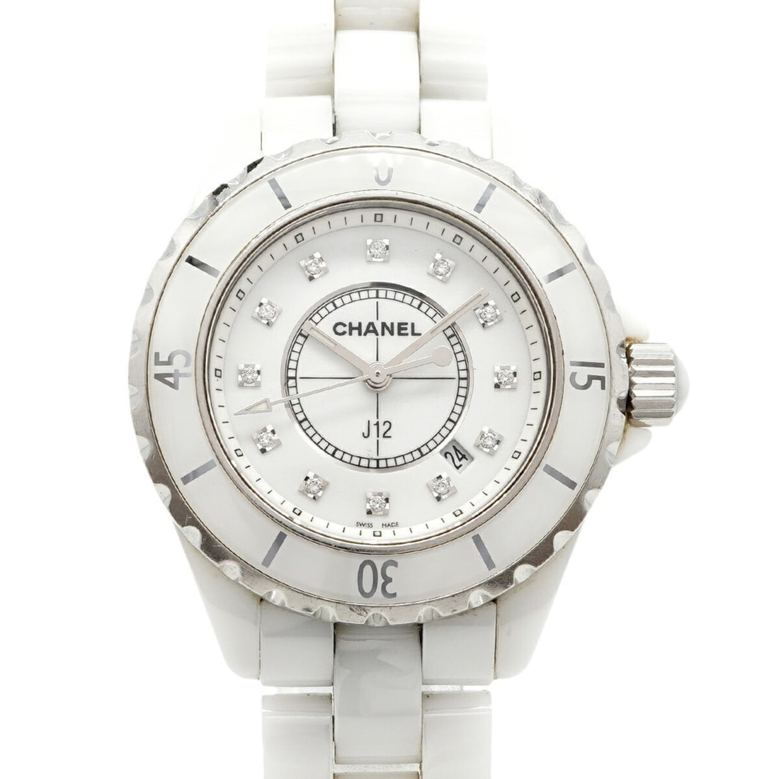 Chanel J12 H1628 White Dial Women's Watch: --- Catalog ---Category: SizeWrist Size: 16cm / 6.29''Case Diameter: 34mm / 1.34''Category: DesignType: WristwatchGender: WomenColor (Dial): WhiteMaterial (Band): CeramicCategory: GeneralMPN: H1628Bra