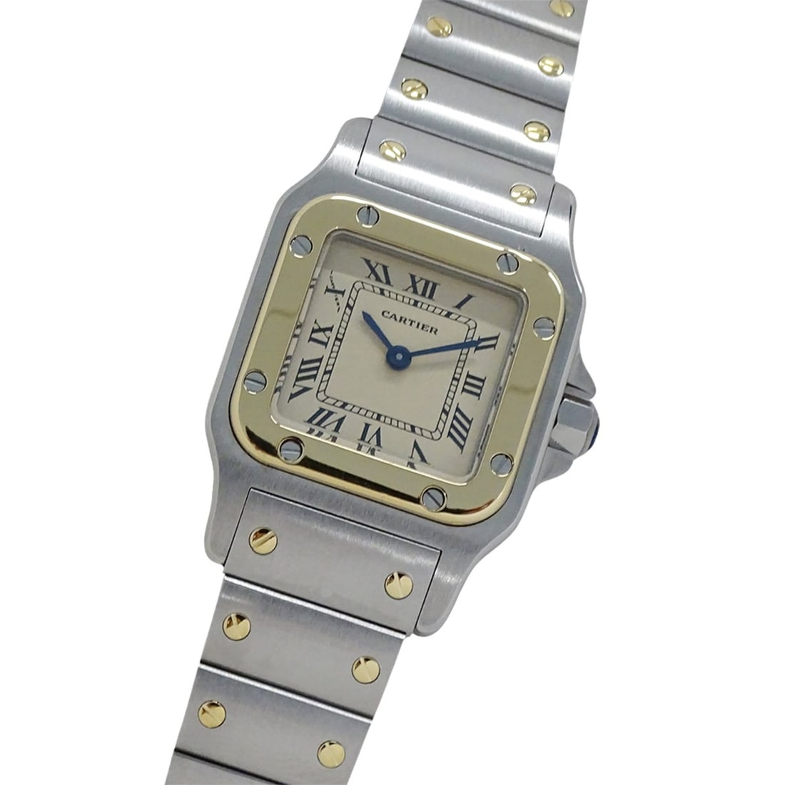 Cartier women's watch, Santos Galbee SM, quartz movement, stainless steel (SS), gold (YG), W20012C4.: --- Catalog ---Category: SizeWrist Size: 16cm / 6.29''Case Diameter: 24mm / 0.94''Category: DesignType: WristwatchGender: WomenColor (Dial): BeigeMaterial (Band): Stainless steel, Yellow goldMaterial 