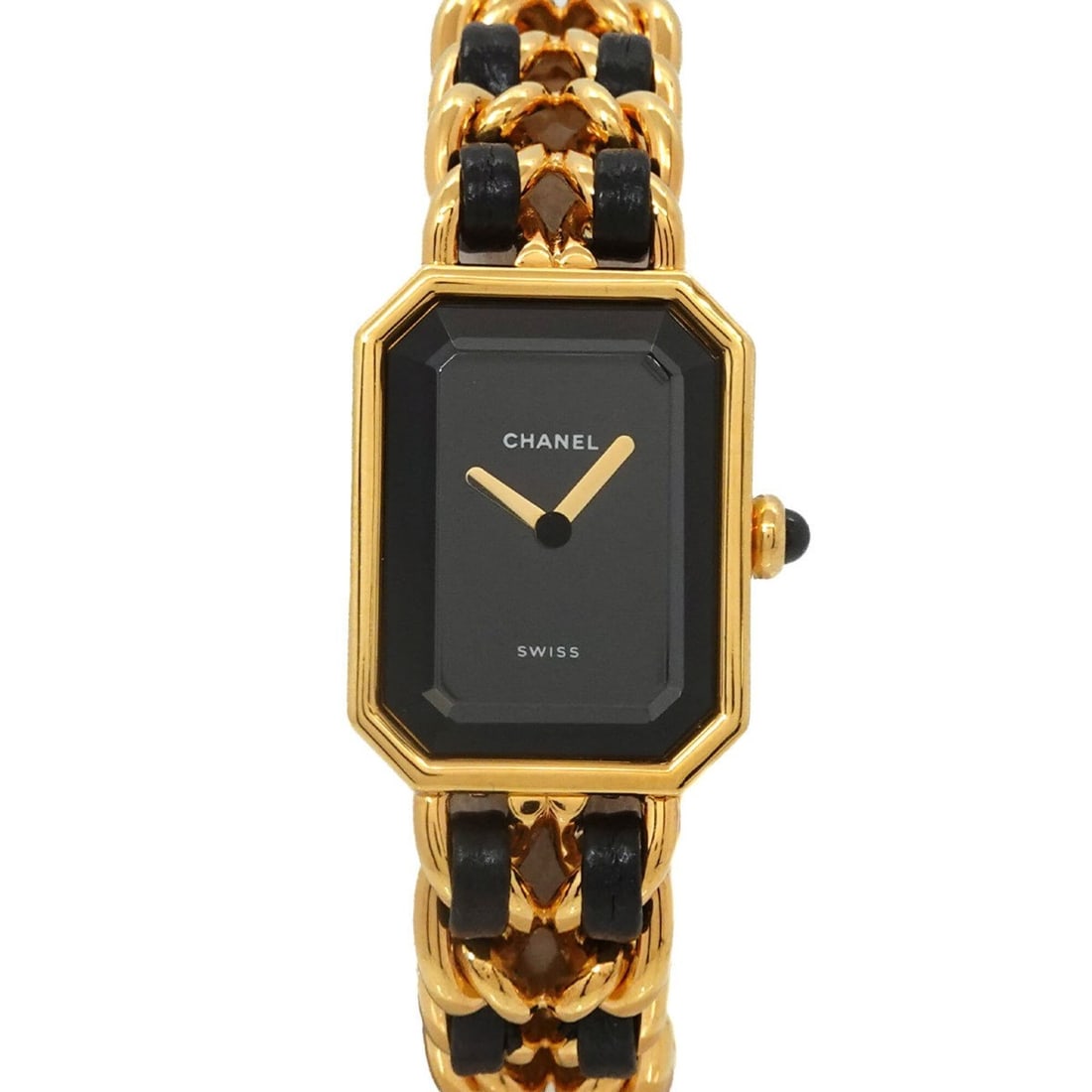 Chanel Premiere S-size H0001 Women's Watch Black Gold Quartz: --- Catalog ---Category: SizeWrist Size: 13.5cm / 5.31''Case Diameter: 20mm / 0.79''Category: DesignType: WristwatchGender: WomenColor (Dial): BlackMaterial (Band): Gold plated, Leather, Stainless ste