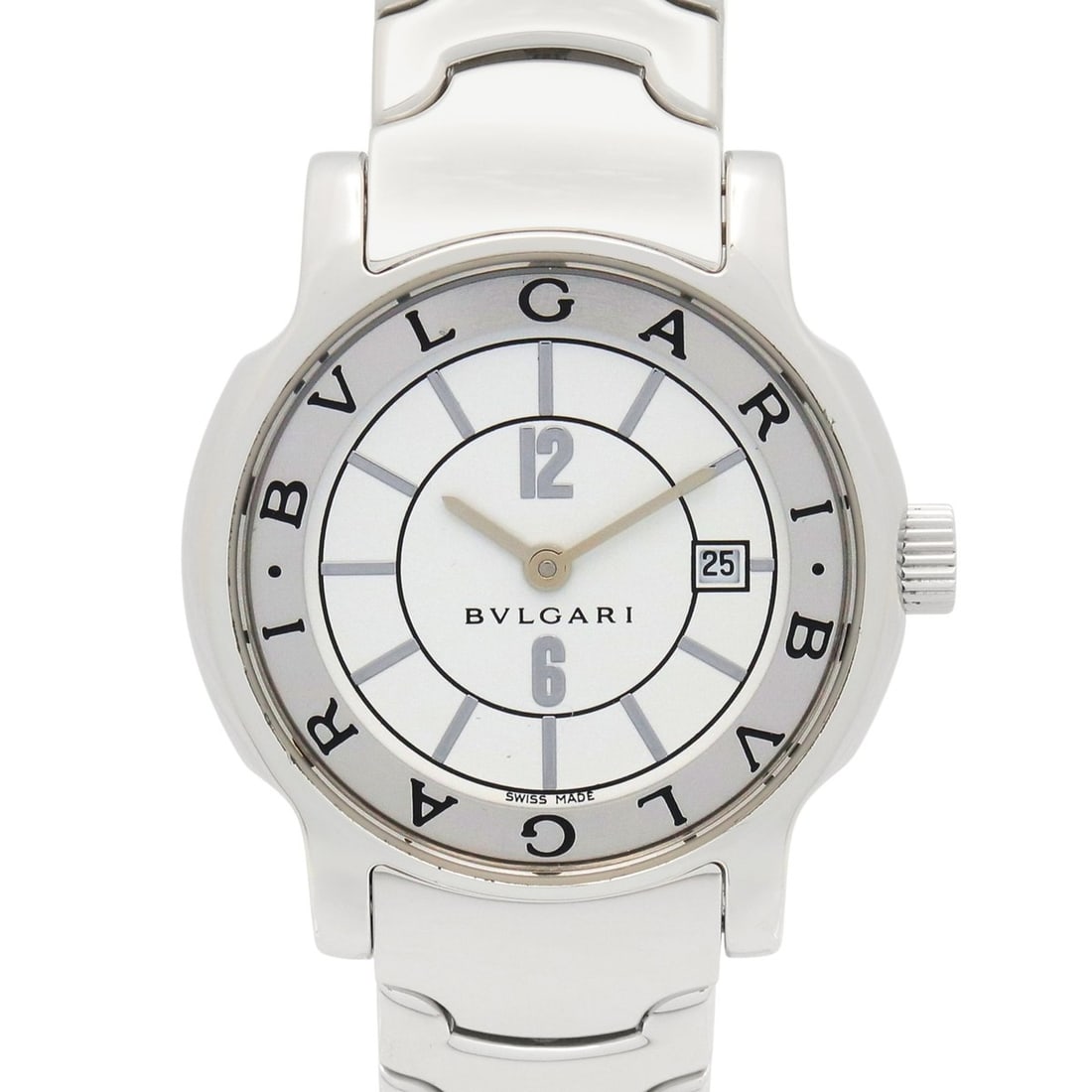Bulgari BVLGARI Solo Tempo Watch, Stainless Steel, Women's, White (ST29S): --- Catalog ---Category: SizeWrist Size: 14.5cm / 5.7''Case Diameter: 29mm / 1.14''Category: DesignType: WristwatchGender: WomenColor (Dial): WhiteMaterial (Band): Stainless steelMaterial (Case): Stai