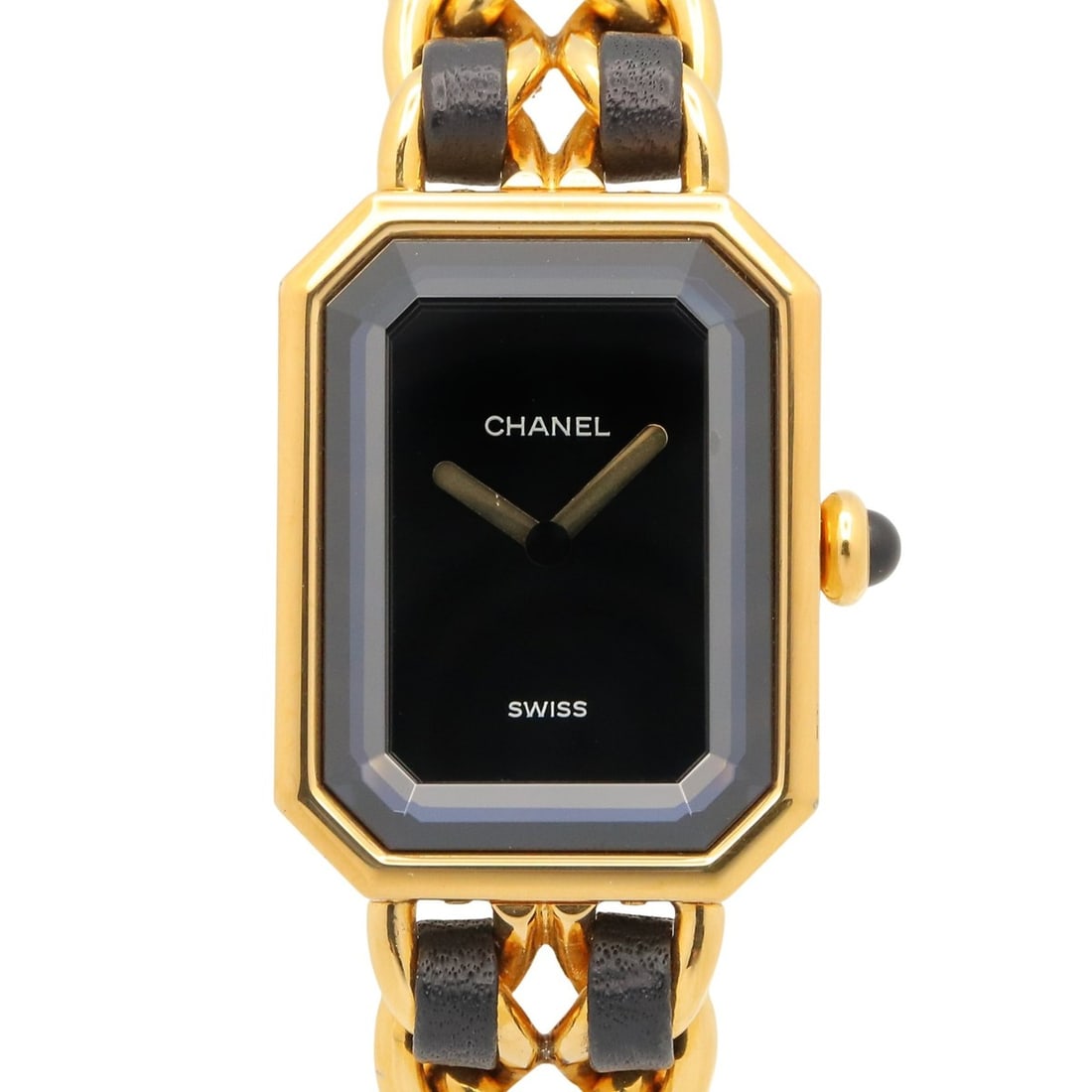 Chanel CHANEL Première M Watch, Gold Plated Leather, Women's, Black, H0001: --- Catalog ---Category: SizeWrist Size: 15cm / 5.9''Case Diameter: 20mm / 0.79''Category: DesignType: WristwatchGender: WomenColor (Dial): BlackMaterial (Band): Gold platedMaterial (Case): Gold plate