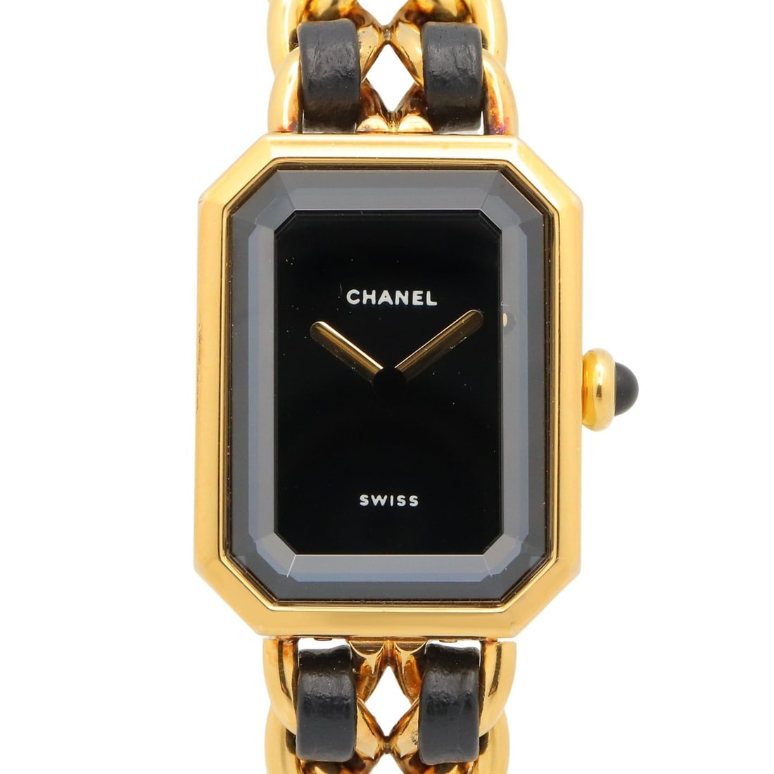 Chanel CHANEL Première M Watch, Gold Plated Leather, Women's, Black, H0001: --- Catalog ---Category: SizeWrist Size: 15cm / 5.9''Case Diameter: 20mm / 0.79''Category: DesignType: WristwatchGender: WomenColor (Dial): BlackMaterial (Band): Gold plated, LeatherMaterial (Case): G