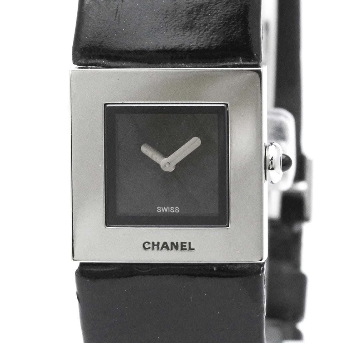 CHANEL Matelasse Steel Leather Quartz Ladies Watch H0116 Polished: --- Catalog ---Category: SizeCase Diameter: 19mm / 0.75''Category: DesignType: WristwatchStyle: Dress/FormalGender: WomenColor (Dial): BlackMaterial (Band): LeatherMaterial (Case): Stainless steelCate