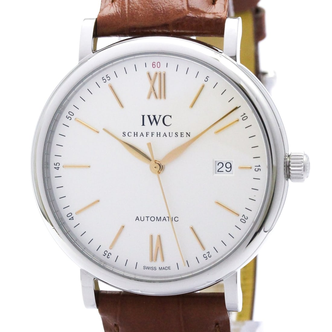 IWC Portofino Steel Leather Automatic Mens Watch IW356517 Polished (1 of 8)