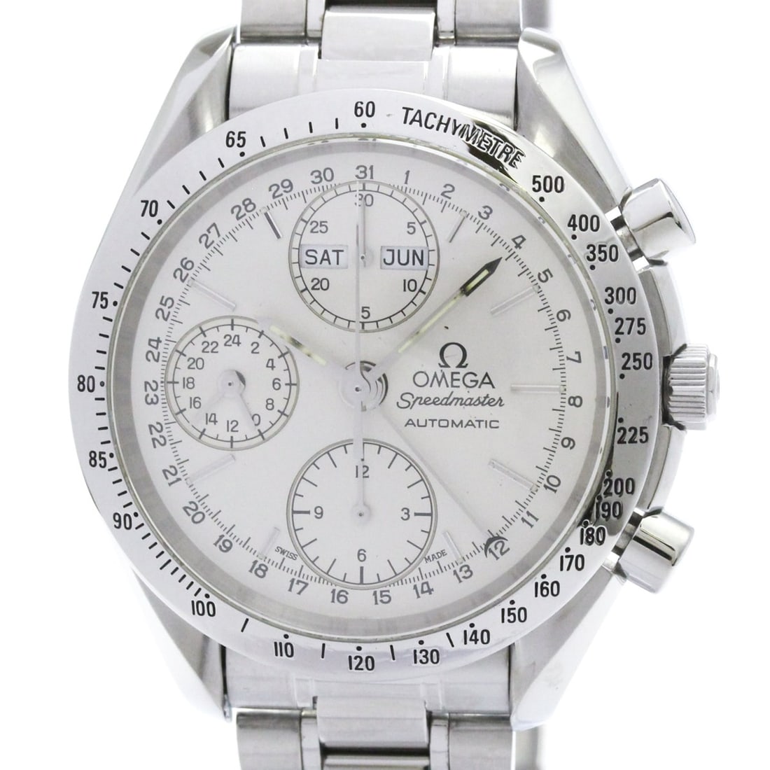 OMEGA Speedmaster Triple Date Steel Automatic Watch 3521.30 Polished: --- Catalog ---Category: SizeCase Diameter: 39mm / 1.54''Category: DesignType: WristwatchStyle: SportGender: MenColor (Dial): SilverMaterial (Band): Stainless steelMaterial (Case): Stainless steelCate