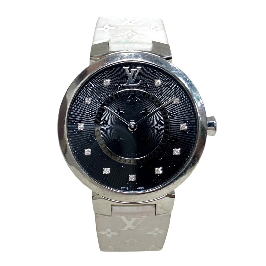 Louis Vuitton Tambour Slim Watch, Total Weight 51g, Stainless Steel, Rubber Strap, Quartz Movement,: --- Catalog ---Category: SizeWrist Size: 13cm - 17cm / 5.11'' - 6.69''Case Diameter: 33mm / 1.3''Category: DesignType: WristwatchGender: Men,WomenColor (Dial): BlackMaterial (Band): RubberMaterial (Ca