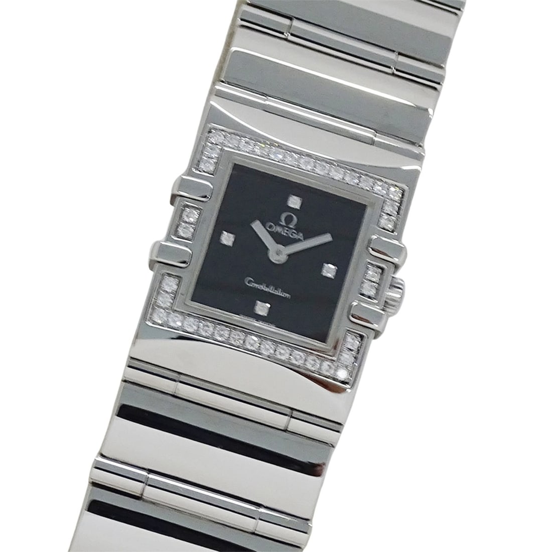 Omega Constellation Carre Quadra 1528.46 Women's Watch, Brand Name, Diamond, Quartz Movement,: --- Catalog ---Category: SizeWrist Size: 15cm / 5.9''Case Diameter: 19mm / 0.75''Category: DesignType: WristwatchGender: WomenColor (Dial): BlackMaterial (Band): Stainless steelMaterial (Case): Stainl