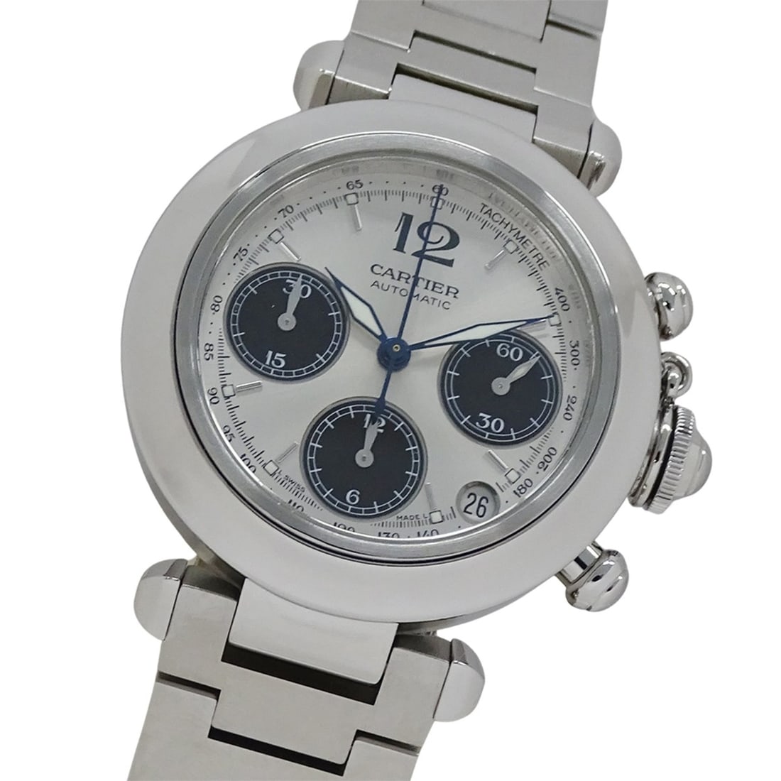 Cartier Pasha C Chronograph Date Automatic Watch for Boys, Stainless Steel (W31048M7), Silver (1 of 15)