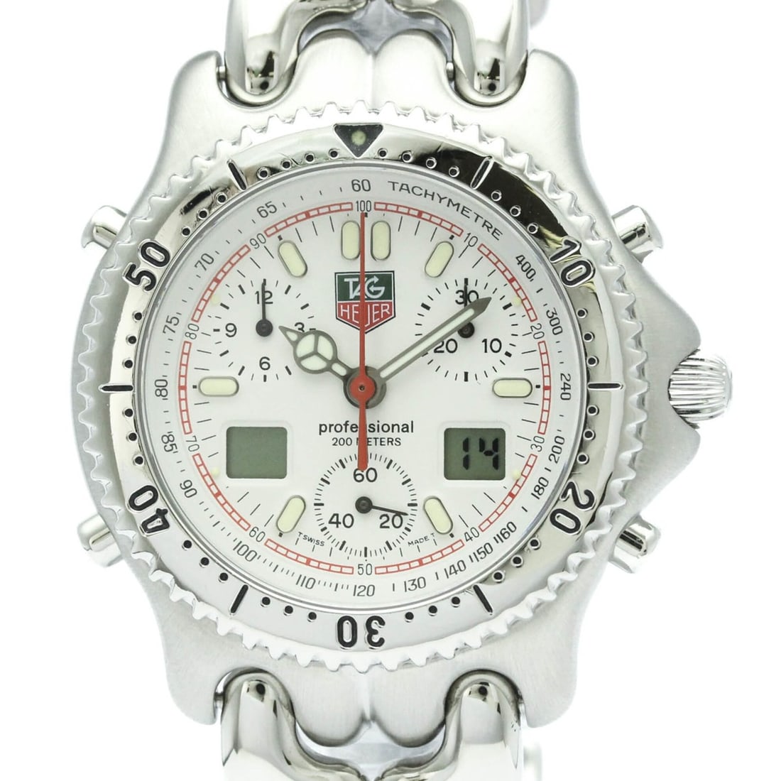 TAG HEUER Sel Chronograph 200M Steel Quartz Mens Watch CG1111 Polished: --- Catalog ---Category: SizeCase Diameter: 38mm / 1.5''Category: DesignType: WristwatchStyle: SportGender: MenColor (Dial): SilverMaterial (Band): Stainless steelMaterial (Case): Stainless steelCateg