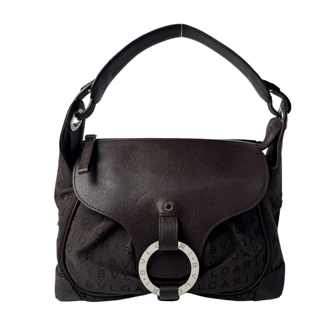 Bulgari BVLGARI Logomania One-Shoulder Bag, Canvas and Leather, Women's: --- Catalog ---Category: SizeSize (HxWxD): 21cm x 28cm x 10cm / 8.26'' x 11.02'' x 3.93''Category: DesignType: Shoulder bagColor: BrownGender: WomenMaterial: Canvas , Leather Category: GeneralBrand: B