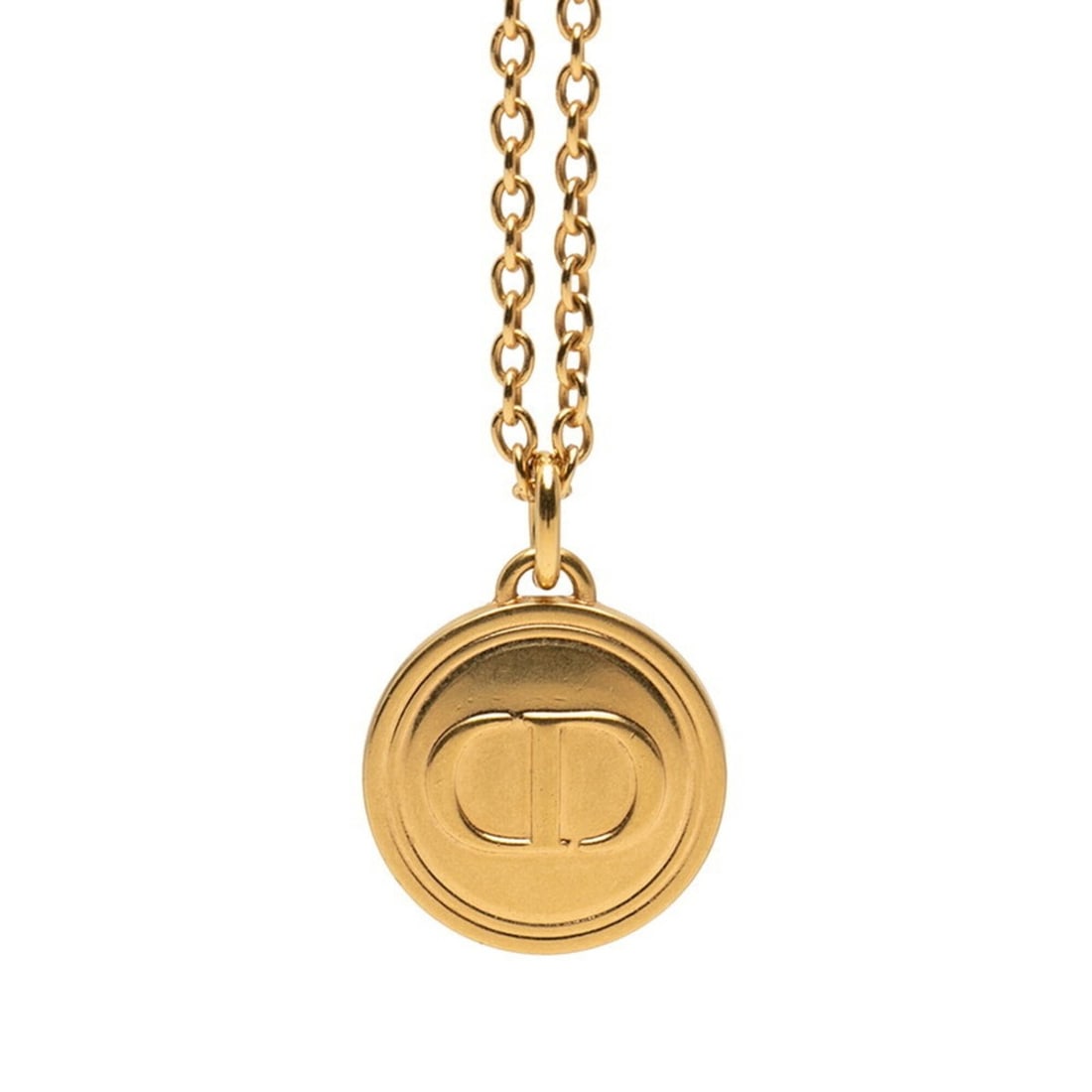 Christian Dior Dior CD Logo Round Necklace, Gold Plated, Women's: --- Catalog ---Category: SizePendant Size: 19.2mm x 14mm / 0.75'' x 0.55''Neck Circumference: 44 cm / 17.32''Category: DesignColor: GoldGender: WomenMaterial: Gold platingNecklace Type: NecklaceCatego