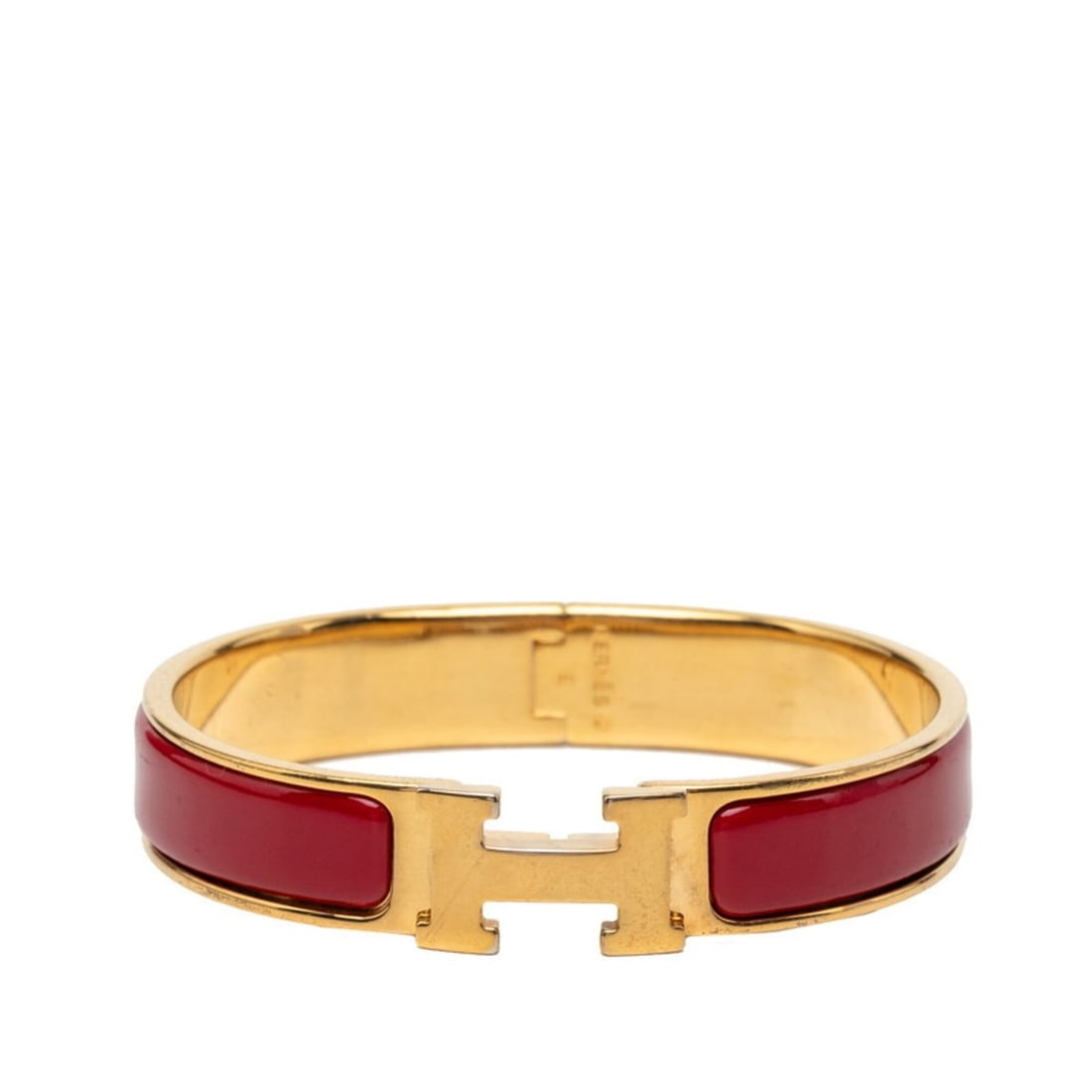 Hermes Click H PM Enamel Bracelet Bangle Gold Red Plated Women's HERMES: --- Catalog ---Category: SizeLength: 18.5cm / 7.28''Category: DesignColor: Gold, Red colorGender: WomenCategory: GeneralBrand: Hermes--- Item List ---Section: ConditionRanking: Rank AB Used - Traces o