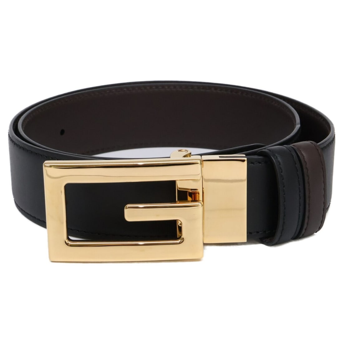 GUCCI 626974 AP0BG Square G Buckle Reversible Belt 80/32 Gold Black Dark Brown Men's: --- Catalog ---Category: SizeLength: 75cm - 85cm / 29.52'' - 33.46''Category: DesignType: Standard beltColor: Black, Dark brown, GoldGender: MenMaterial (Strap): Leather Category: GeneralBrand: Gucci-