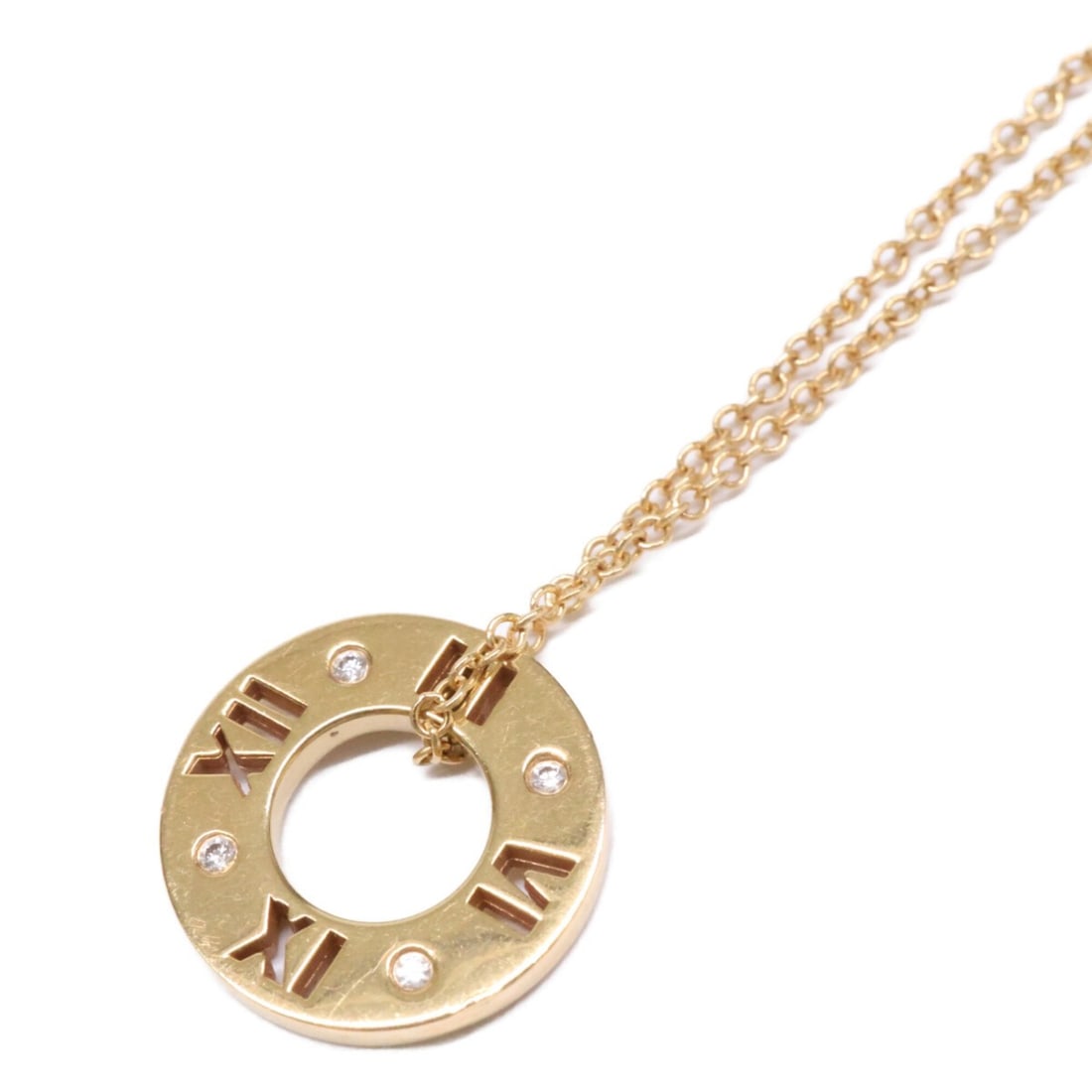 TIFFANY & Co. Tiffany 750YG Atlas Pierced Circle 4-Diamond Necklace, Yellow Gold, Women's: --- Catalog ---Category: SizePendant Size: 12mm / 0.47''Neck Circumference: 40 cm / 15.74''Category: DesignStone: DiamondGender: WomenMaterial: Yellow gold (18K)Necklace Type: NecklaceCategory: Genera